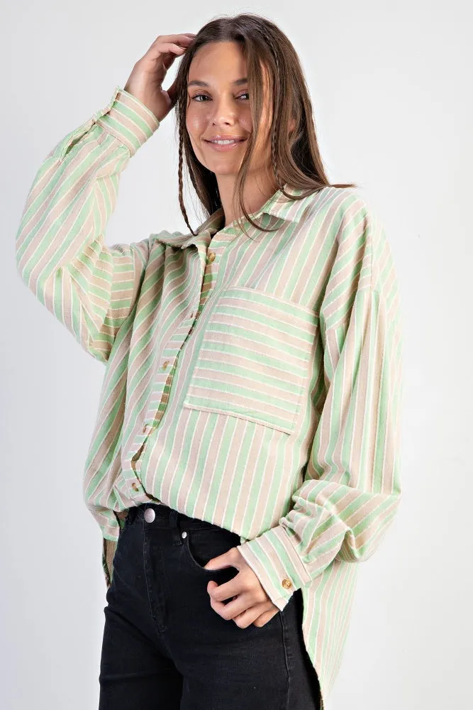 Sage Sand Stripe Button Down Soft Washed Shirt sold by Pinkblush product image thumbnail 2