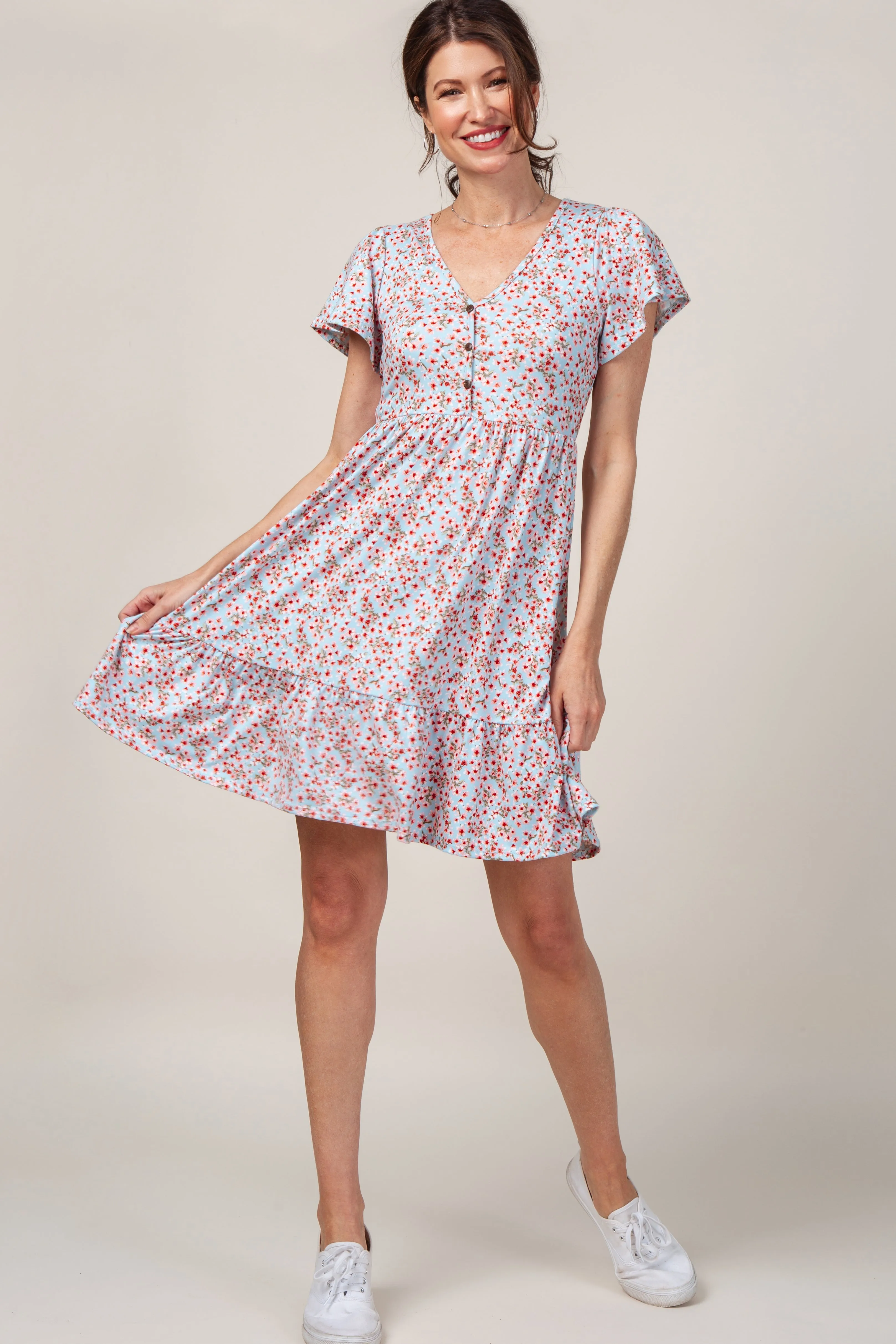 Blue Floral Ruffle Accent Dress sold by Pinkblush product image thumbnail 5