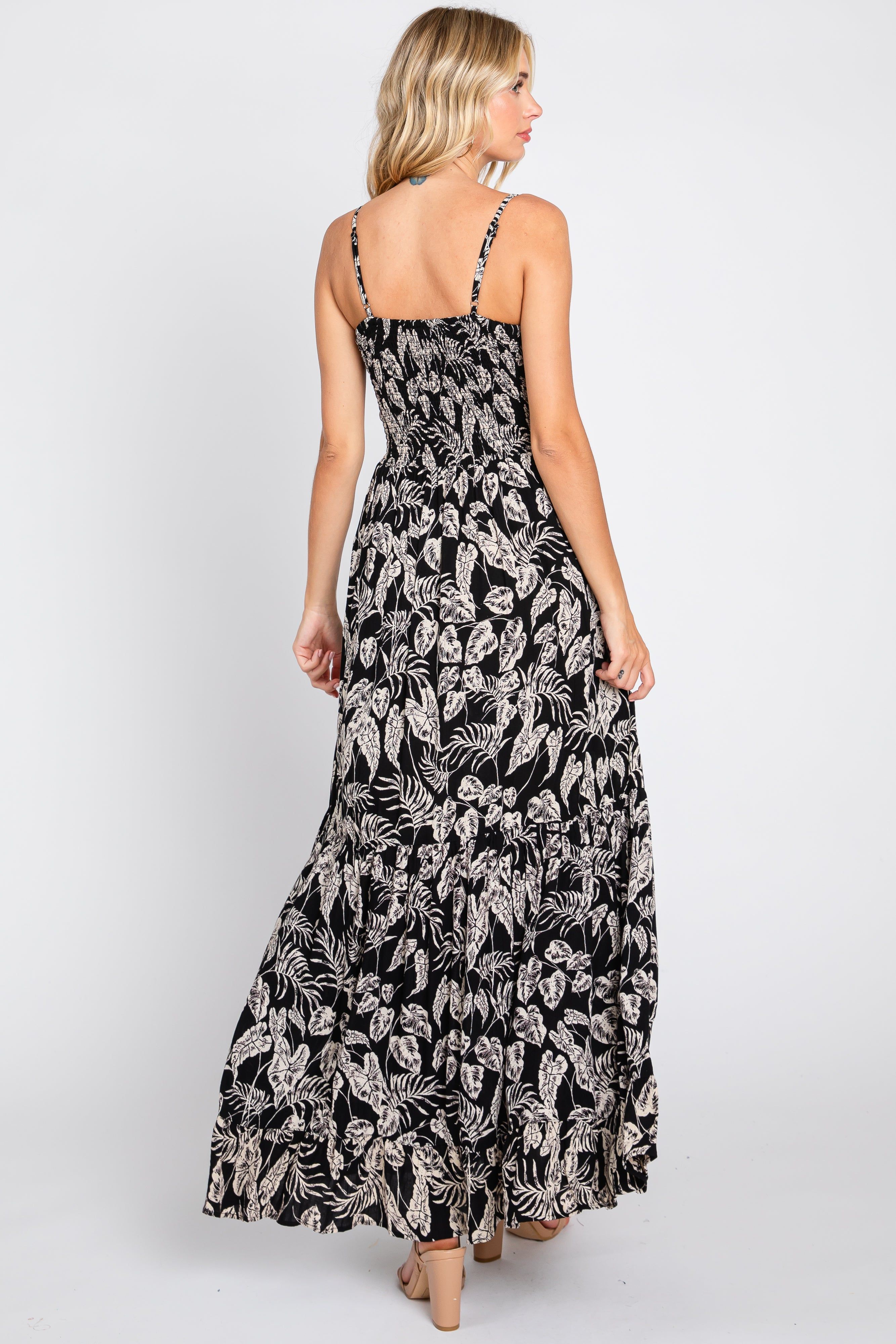 Black Palm Print Front Twist Maxi Dress sold by Pinkblush product image thumbnail 4