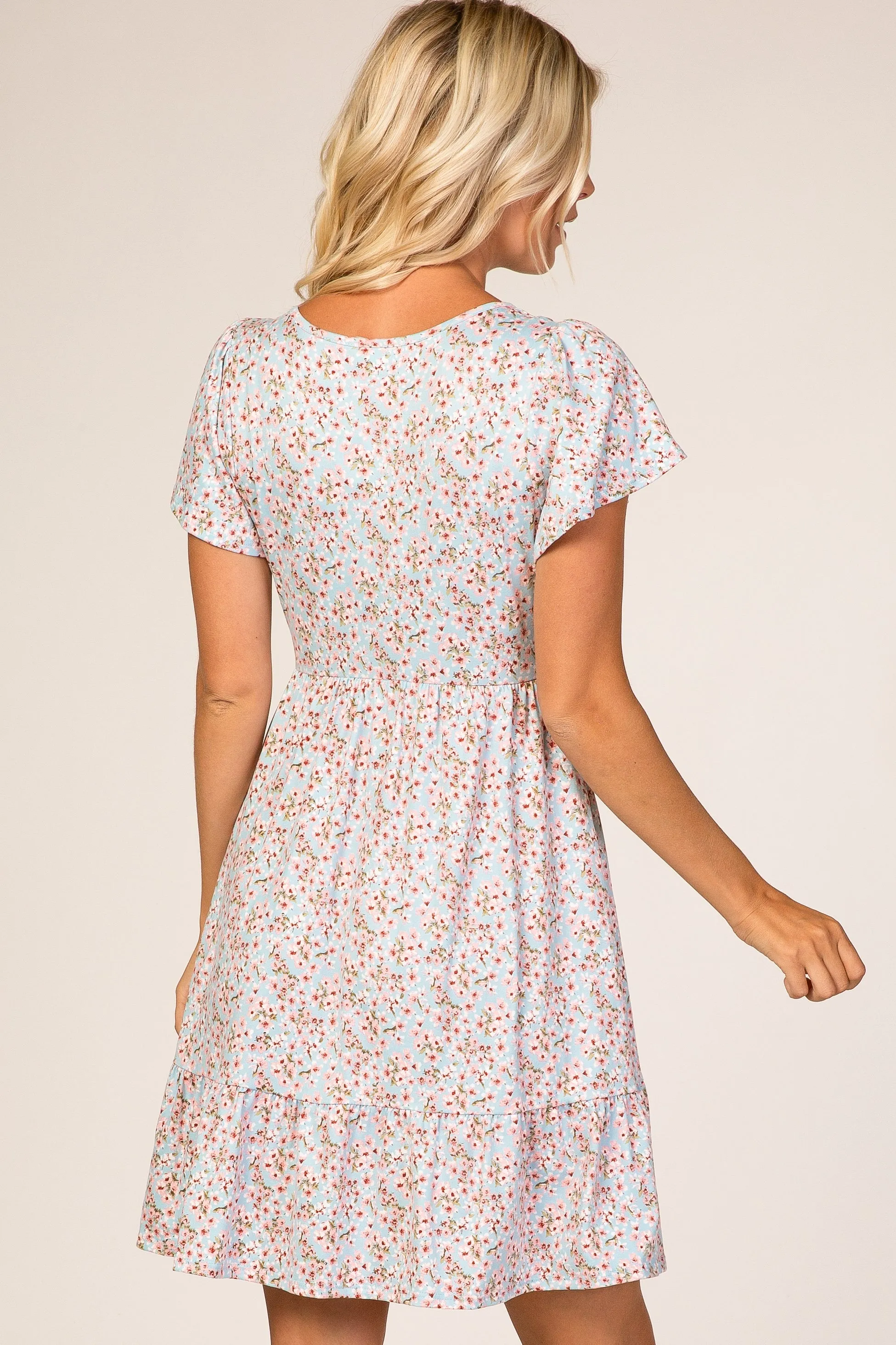 Blue Floral Ruffle Accent Dress sold by Pinkblush product image thumbnail 4