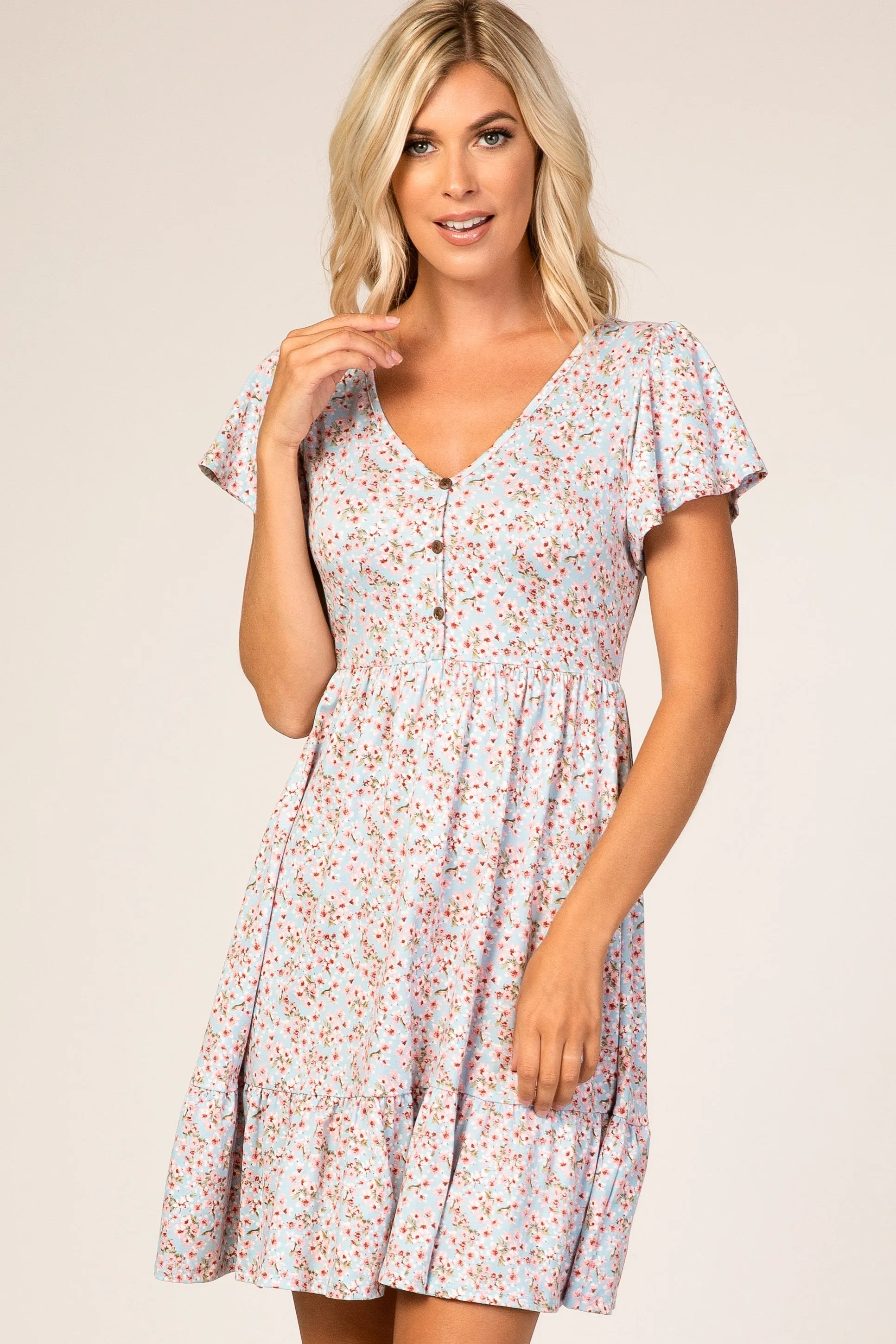 Blue Floral Ruffle Accent Dress sold by Pinkblush product image thumbnail 2