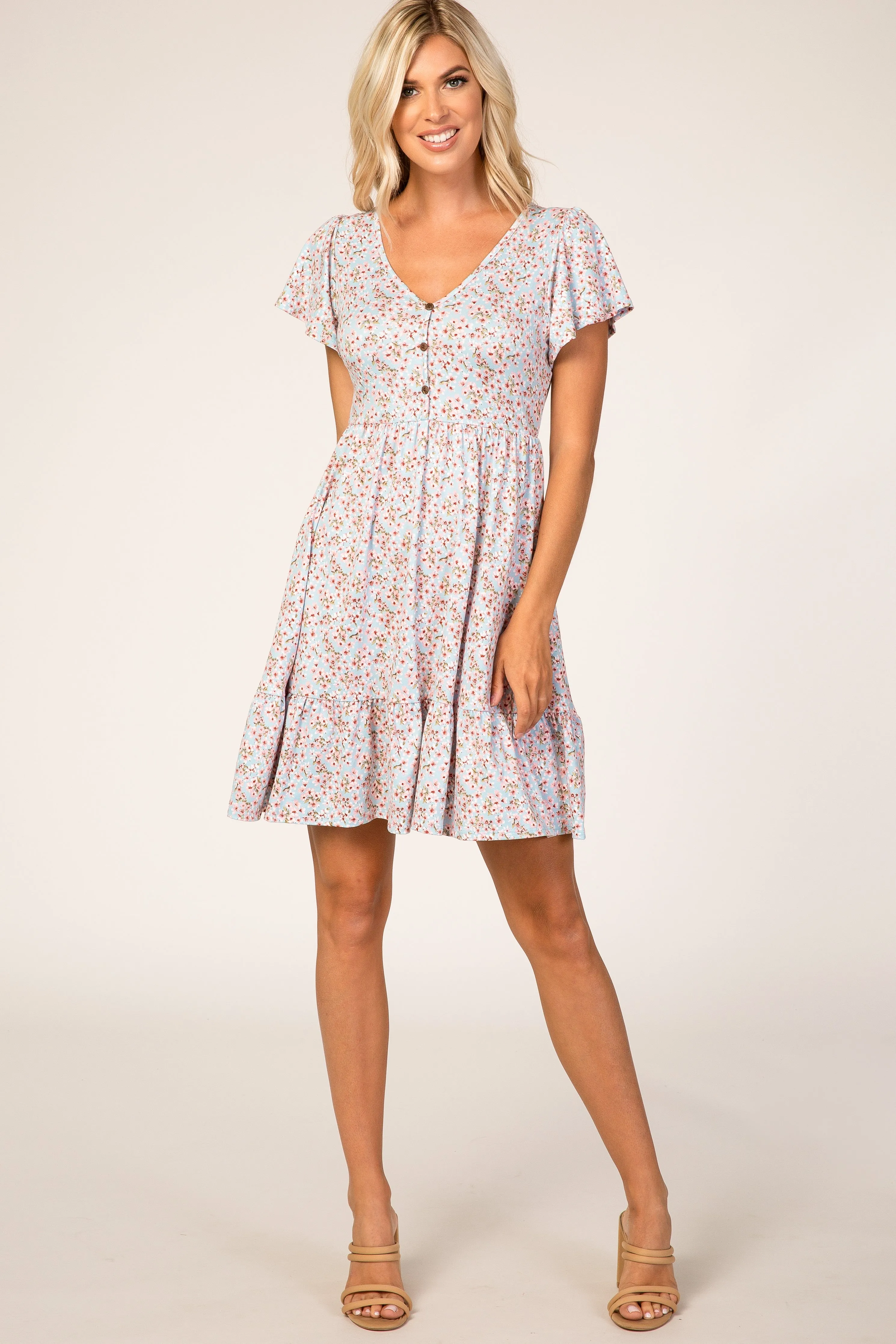 Blue Floral Ruffle Accent Dress sold by Pinkblush