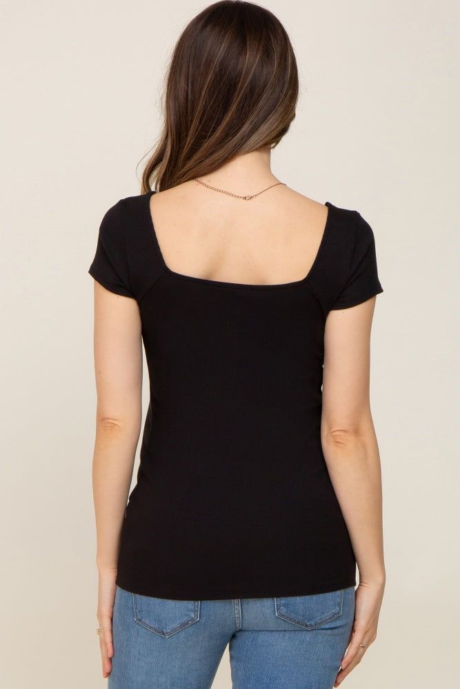 Black Ribbed Squared Neck Cap Sleeve Maternity Top sold by Pinkblush product image thumbnail 3