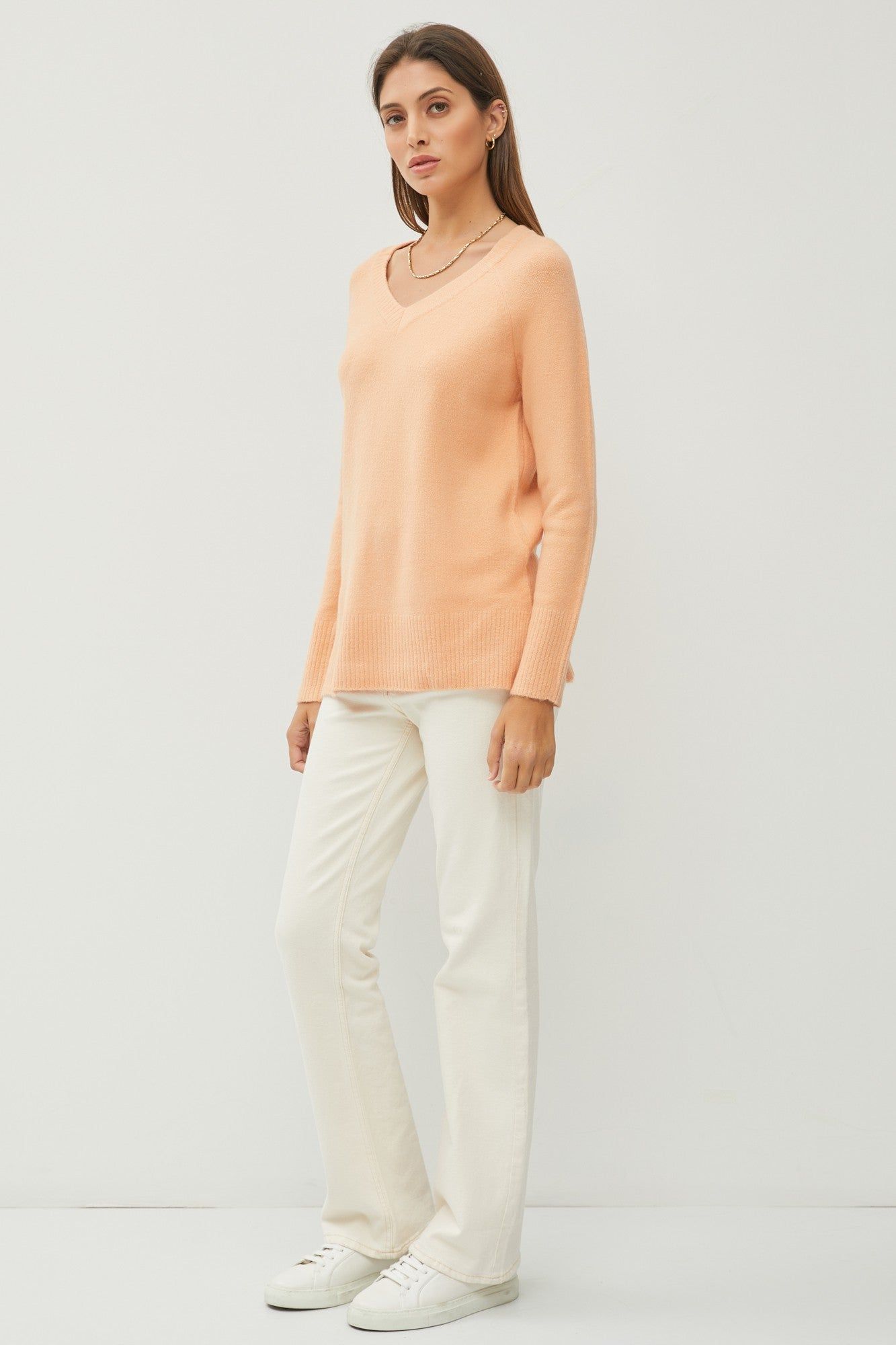 Peach V-Neck Basic Sweater sold by Pinkblush product image thumbnail 2
