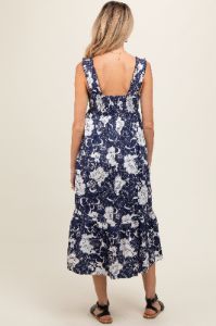 Navy Floral Tiered Sleeveless Maternity Midi Dress sold by Pinkblush