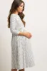 Ivory Ribbed Striped Maternity Midi Dress sold by Pinkblush