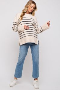 Black Striped Maternity Sweater sold by Pinkblush