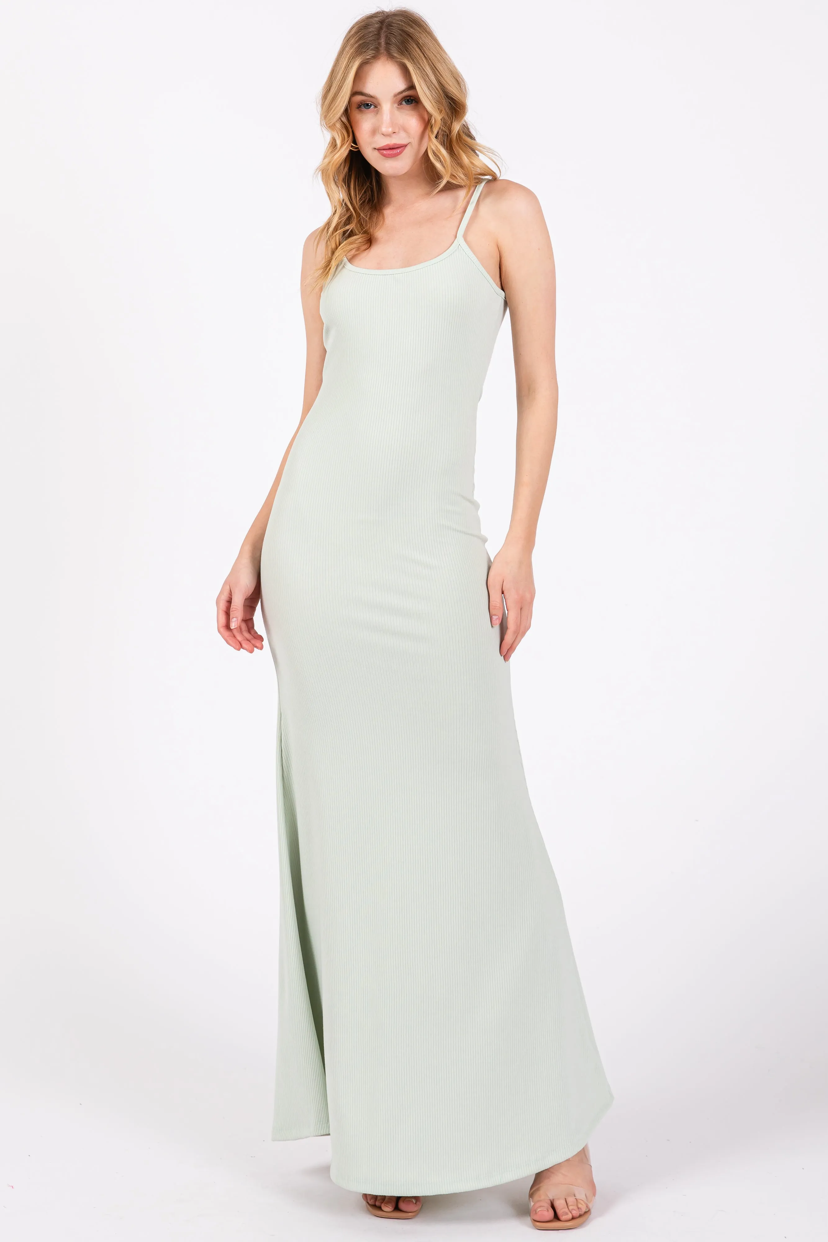 Mint Sleeveless Ribbed Maxi Dress sold by Pinkblush