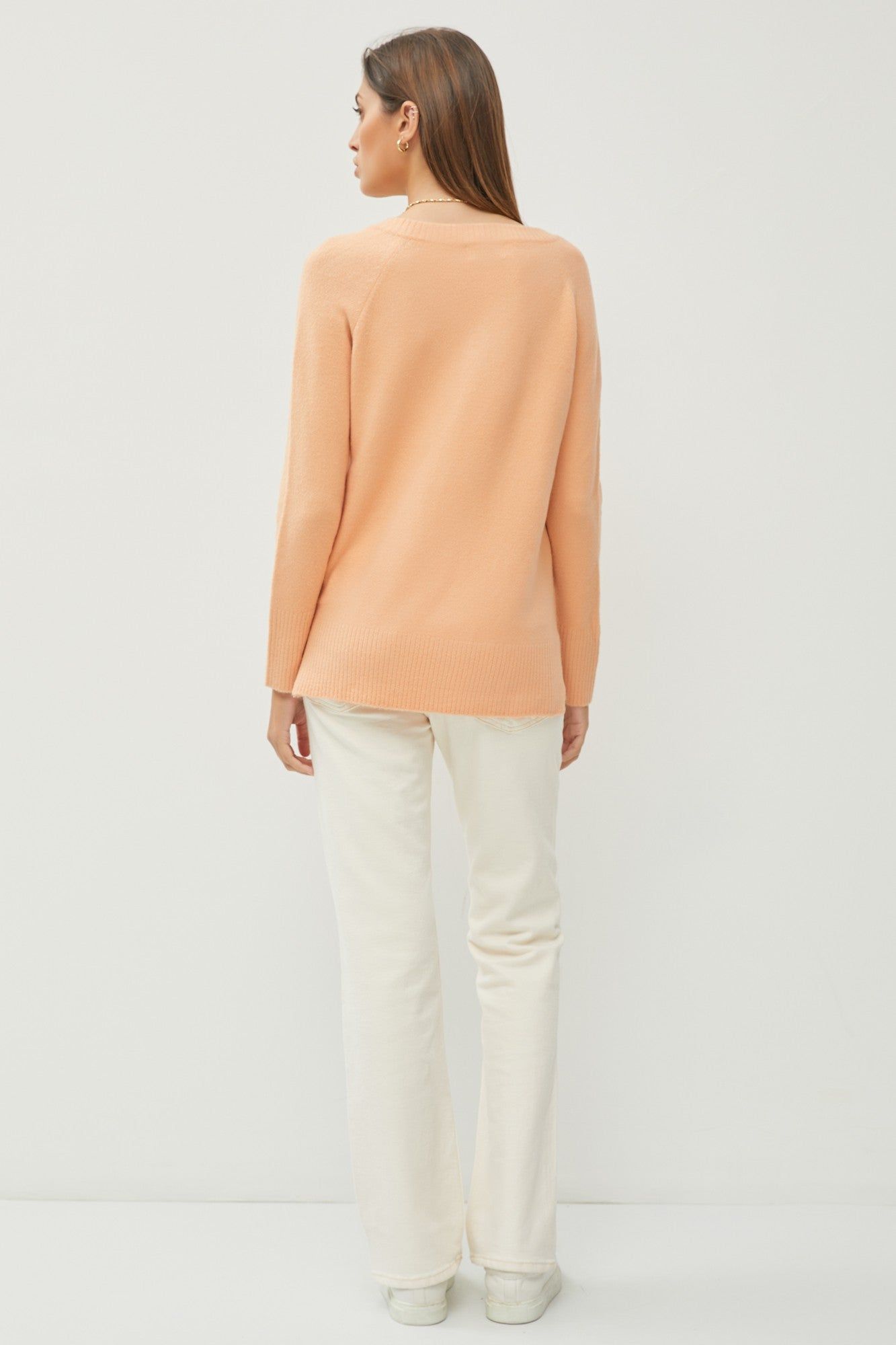 Peach V-Neck Basic Sweater sold by Pinkblush product image thumbnail 3