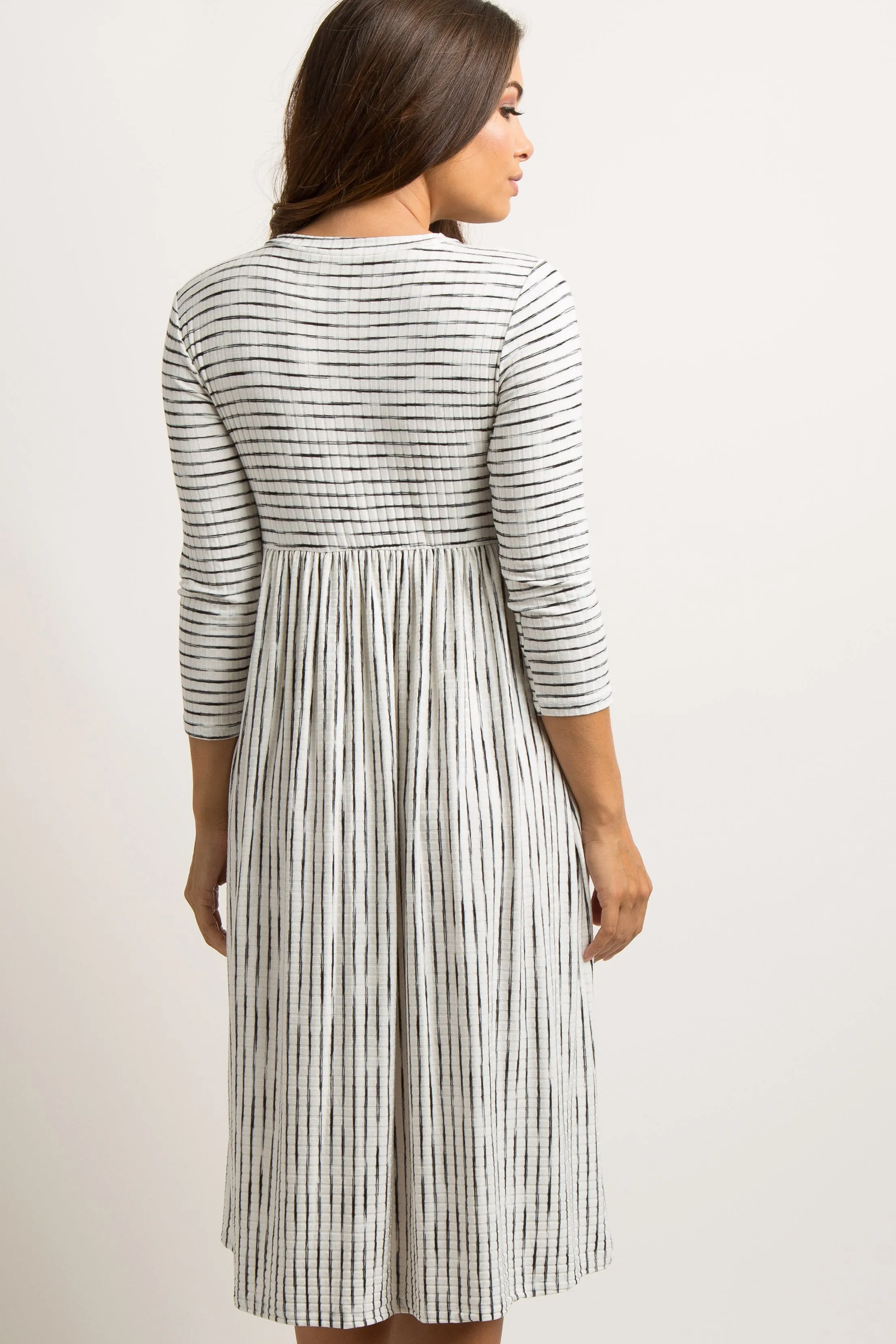Ivory Ribbed Striped Maternity Midi Dress sold by Pinkblush product image thumbnail 4