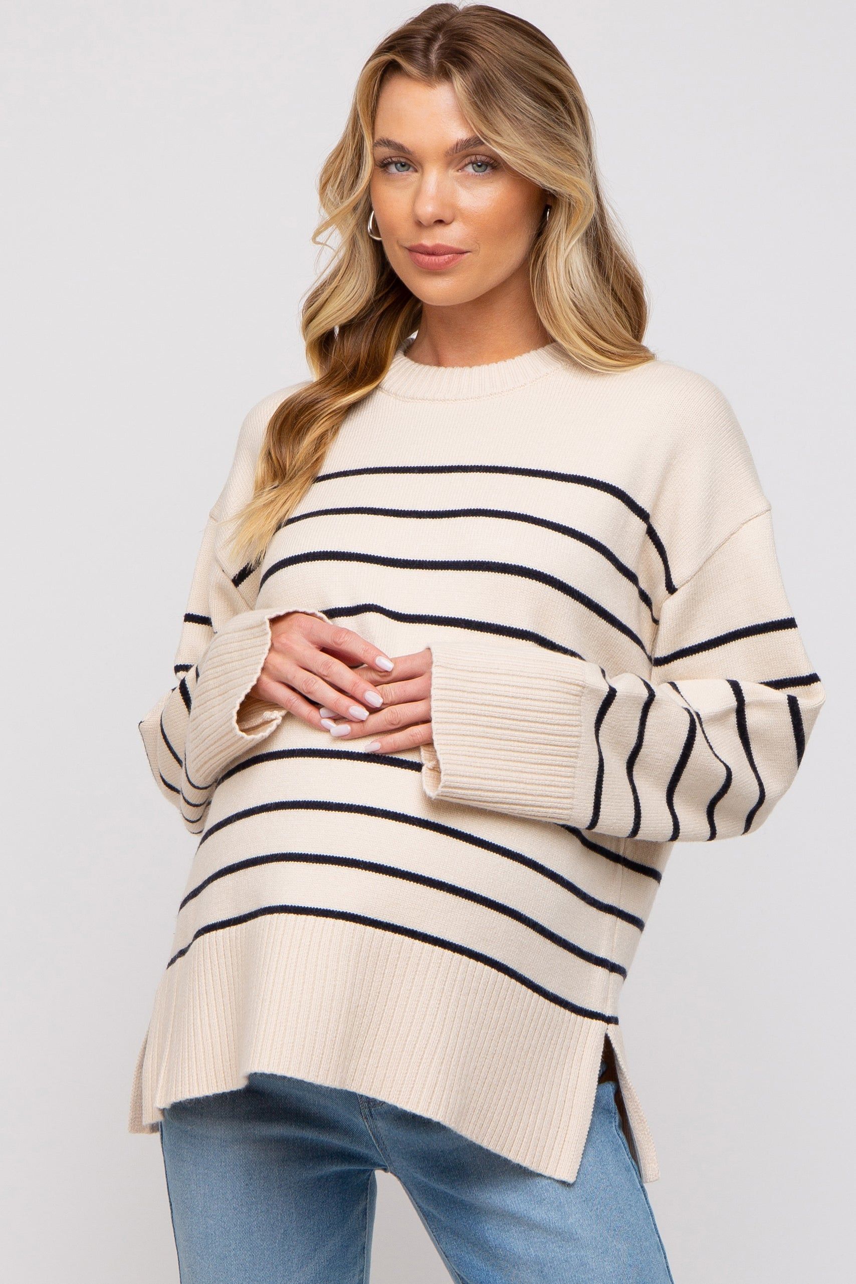 Black Striped Maternity Sweater sold by Pinkblush product image thumbnail 2