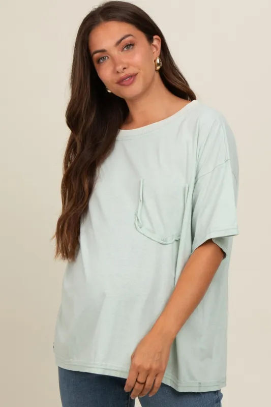 Mint Green Vintage Wash Oversized Maternity Tee sold by Pinkblush