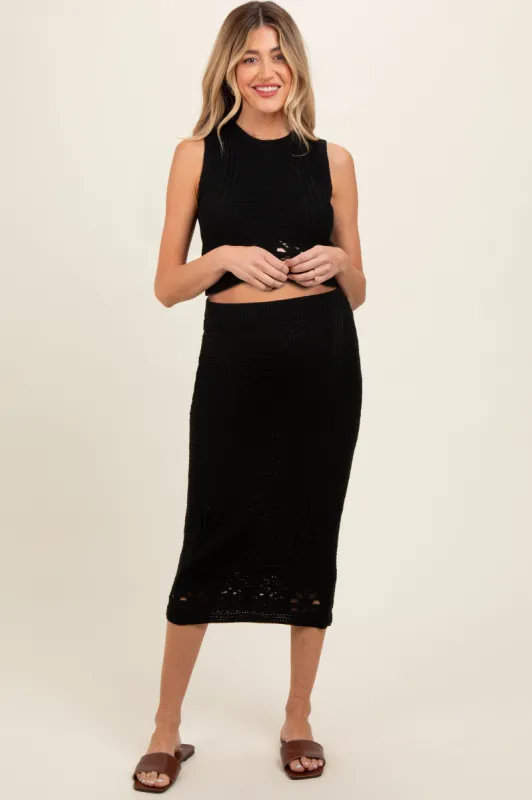 Black Crochet Swimsuit Coverup Top and Skirt Maternity Set sold by Pinkblush