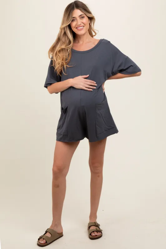Charcoal Basic Maternity Romper sold by Pinkblush