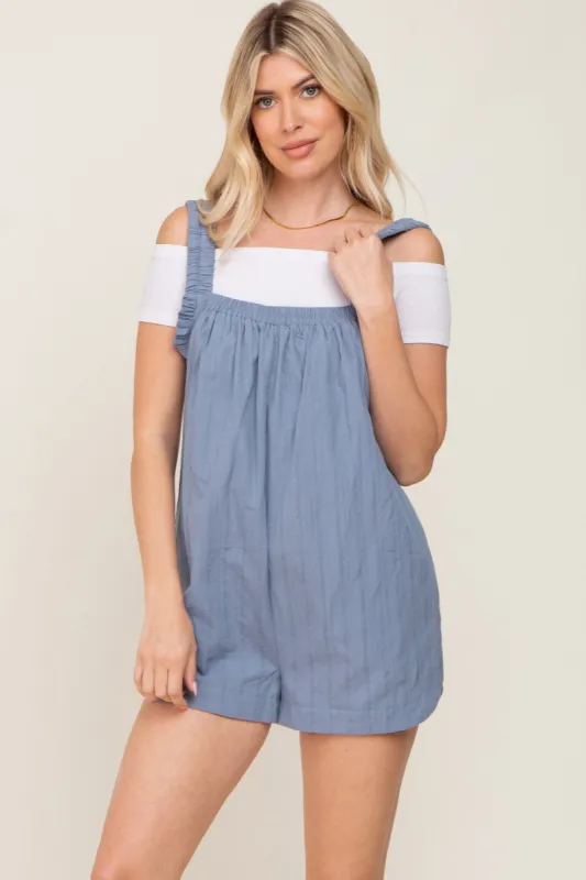 Blue Embroidered Square Ruched Neck Romper sold by Pinkblush