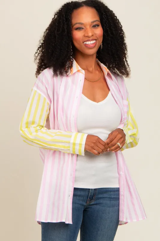 Light Pink Mixed Striped Button Down Shirt sold by Pinkblush
