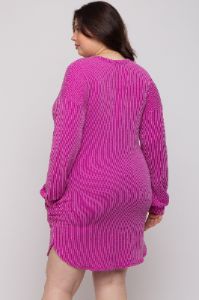 Magenta Rib Knit Long Sleeve Maternity Plus Dress sold by Pinkblush