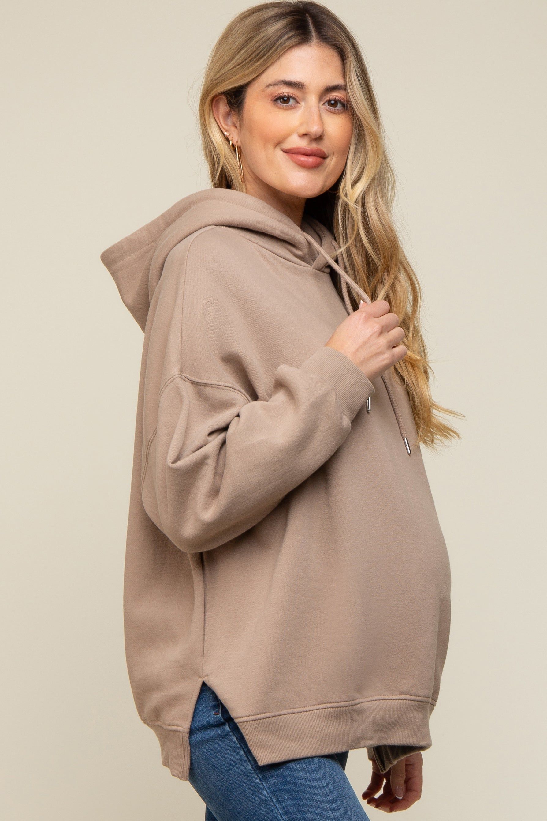Taupe Drawstring Maternity Hoodie sold by Pinkblush product image thumbnail 2