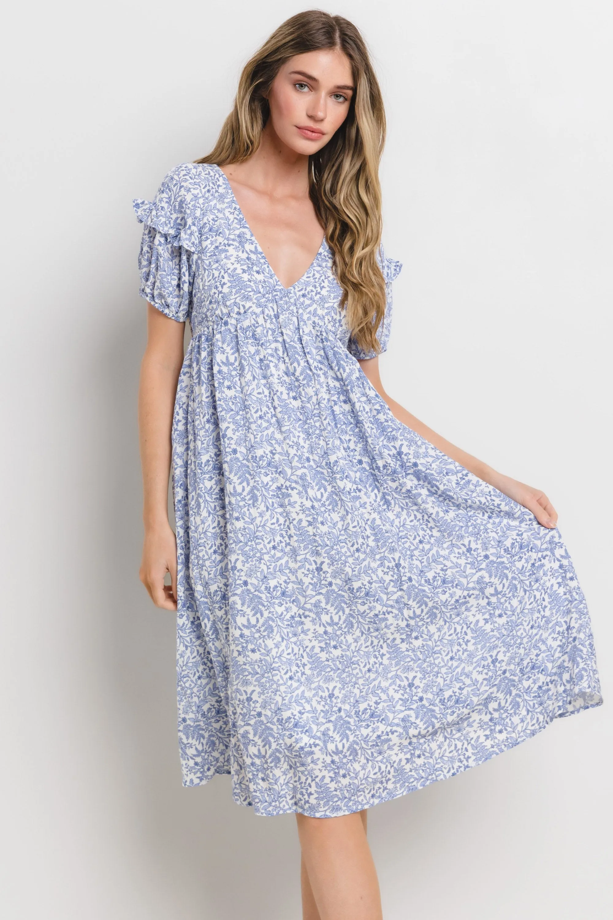 Blue Floral Tie Back Midi Dress sold by Pinkblush product image thumbnail 3