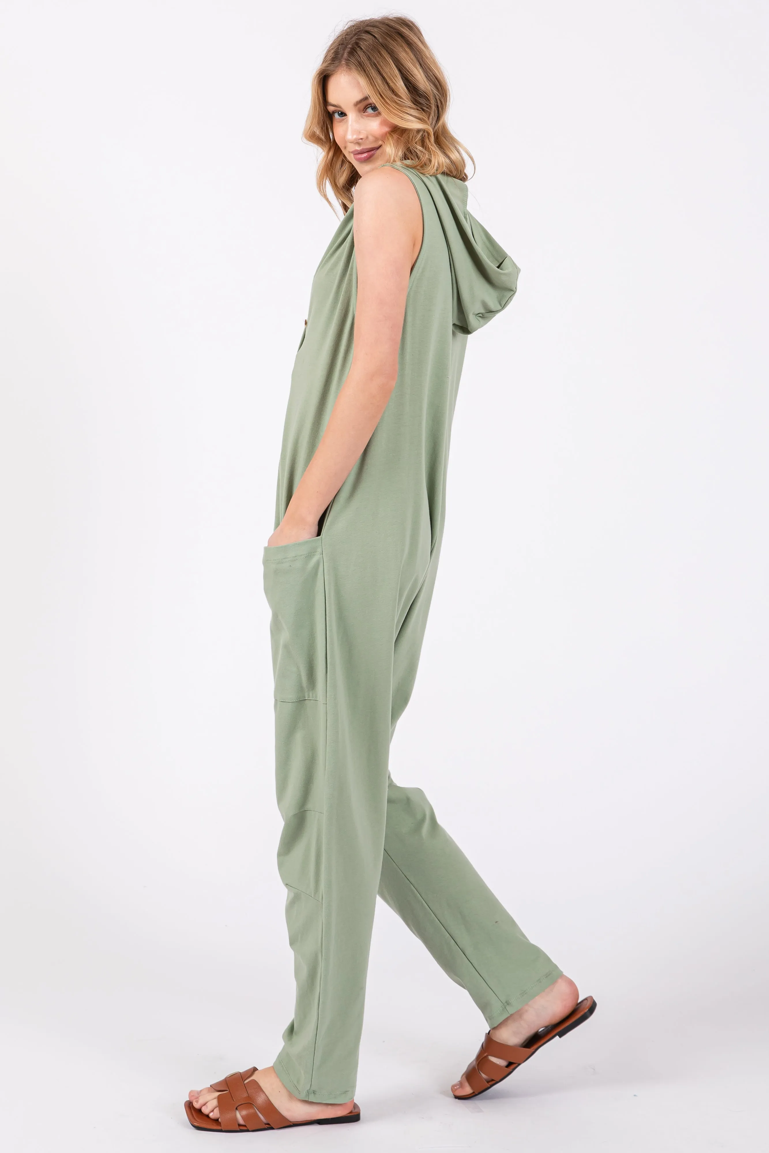 Light Olive Hooded Button Up Jumpsuit sold by Pinkblush product image thumbnail 2