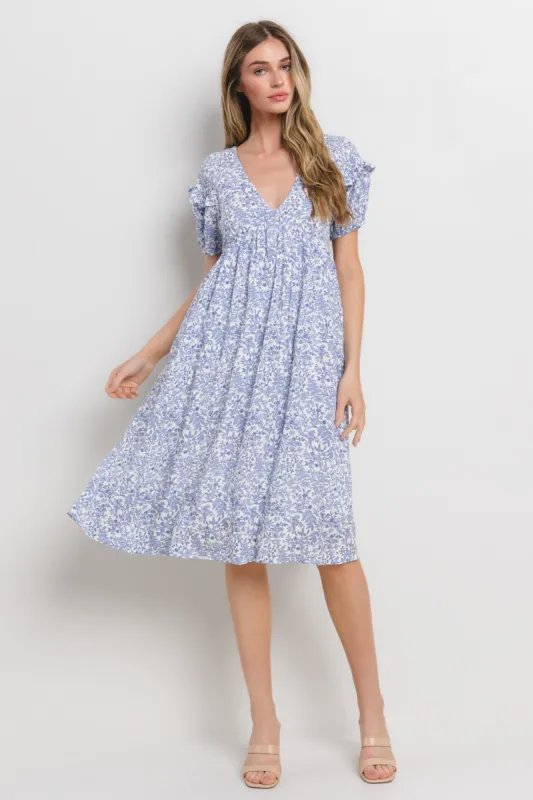 Blue Floral Tie Back Midi Dress sold by Pinkblush