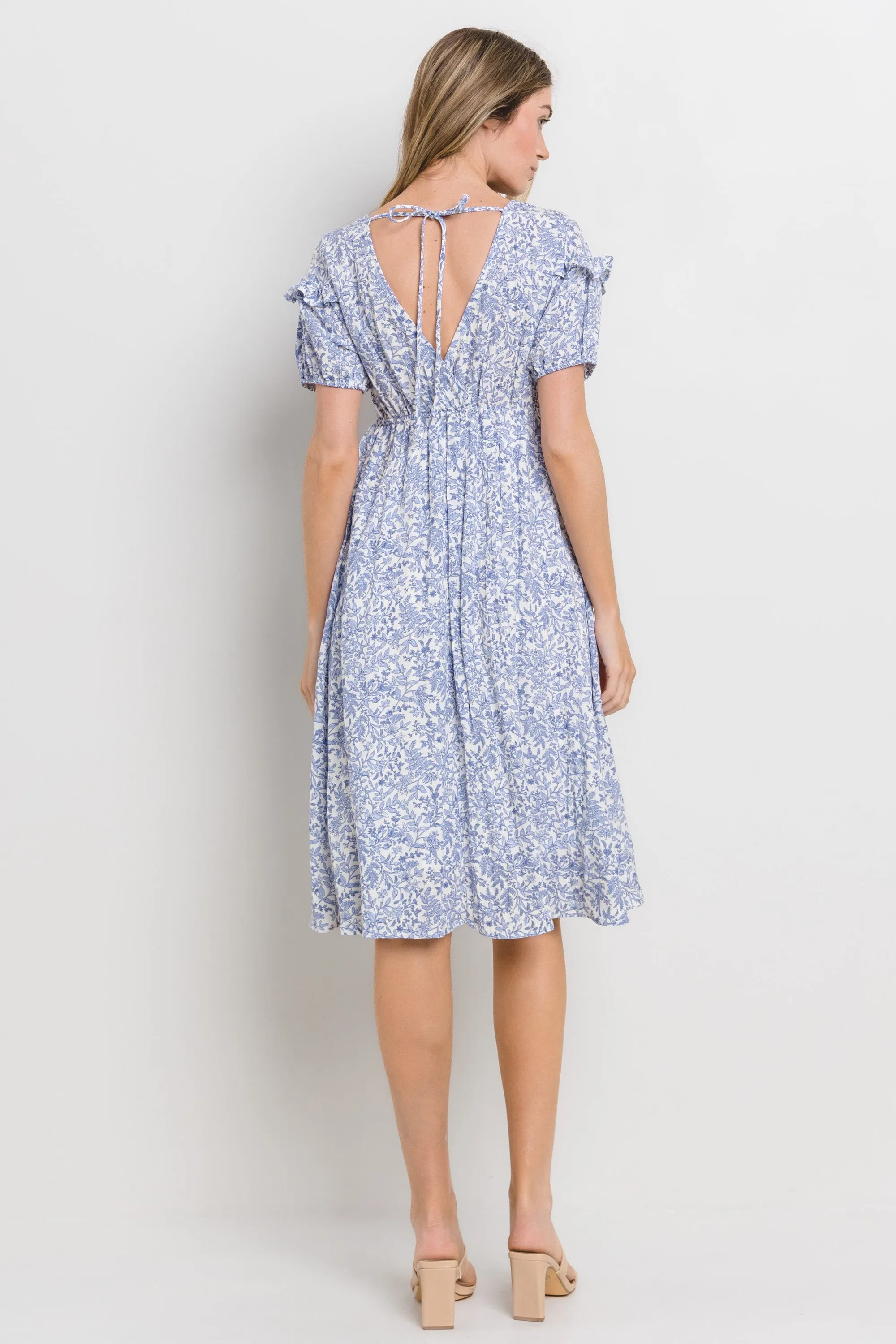 Blue Floral Tie Back Midi Dress sold by Pinkblush product image thumbnail 4