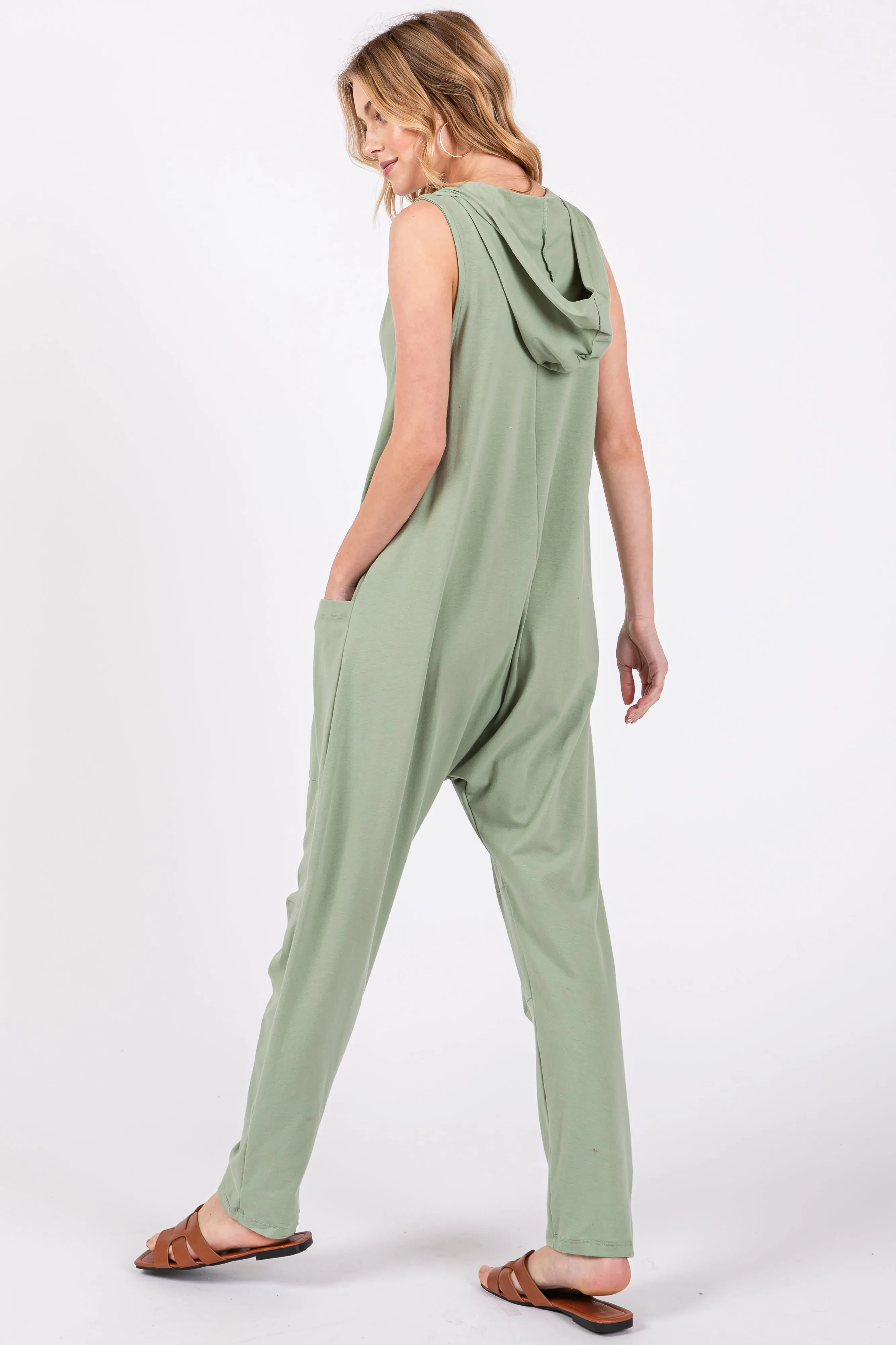 Light Olive Hooded Button Up Jumpsuit sold by Pinkblush product image thumbnail 3