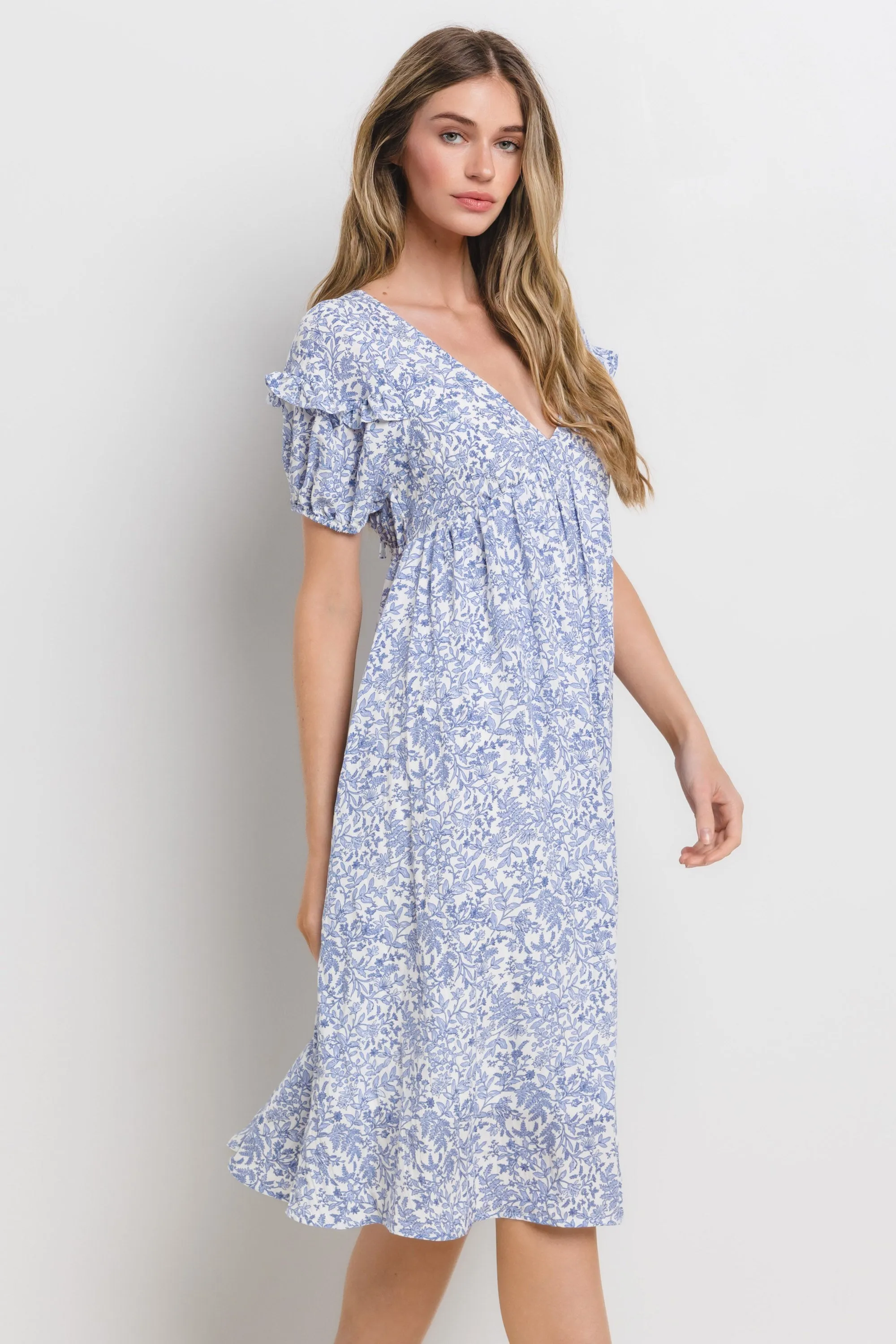 Blue Floral Tie Back Midi Dress sold by Pinkblush product image thumbnail 2