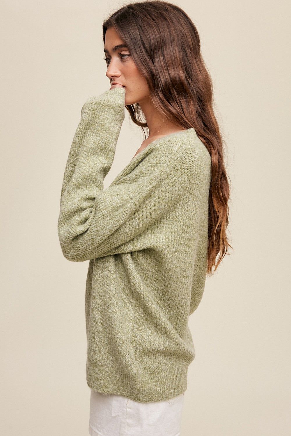 Olive V-Neck Relaxed Fit Sweater sold by Pinkblush product image thumbnail 3