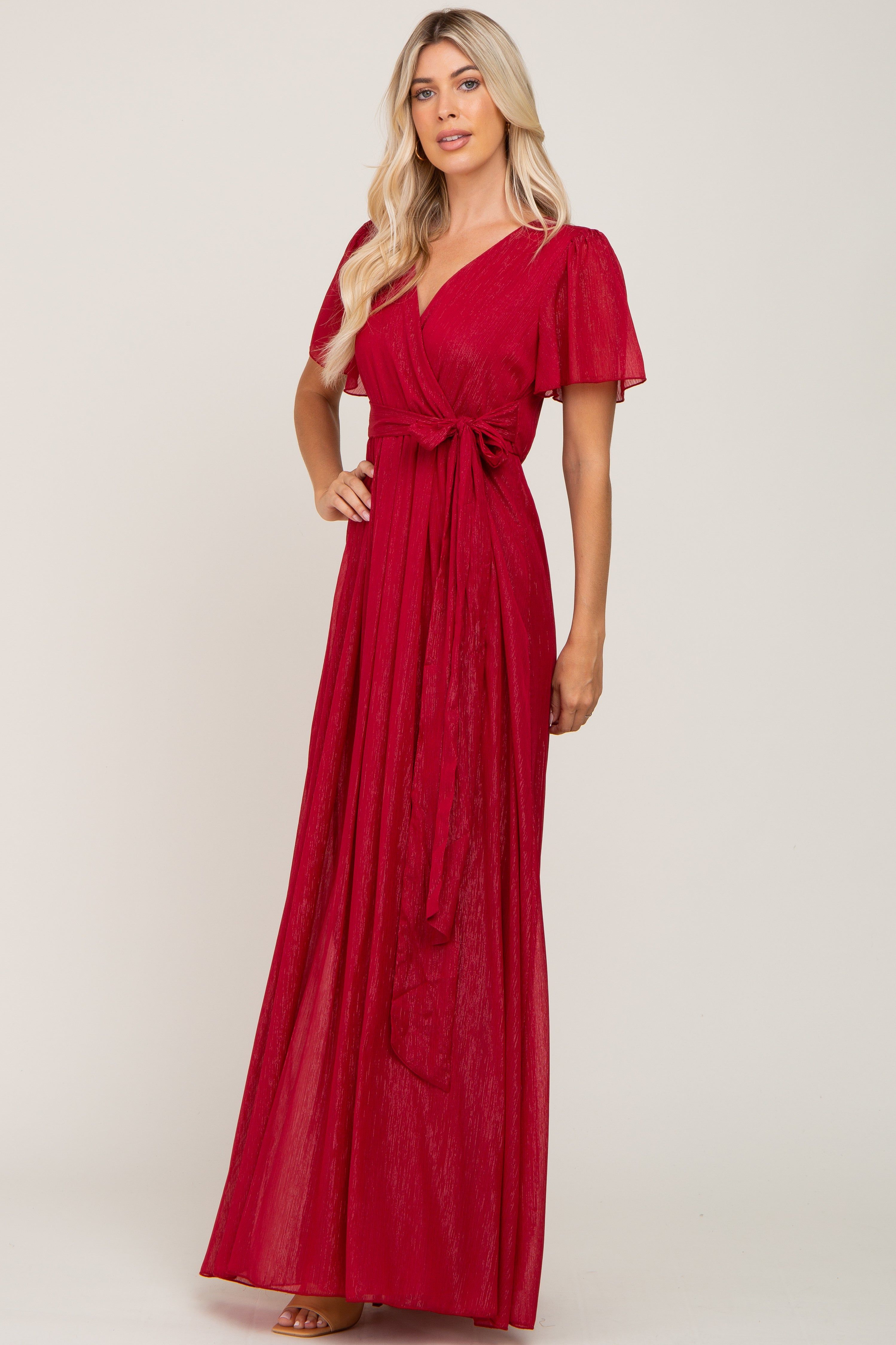 Red Metallic Shimmer Chiffon Maxi Dress sold by Pinkblush product image thumbnail 2