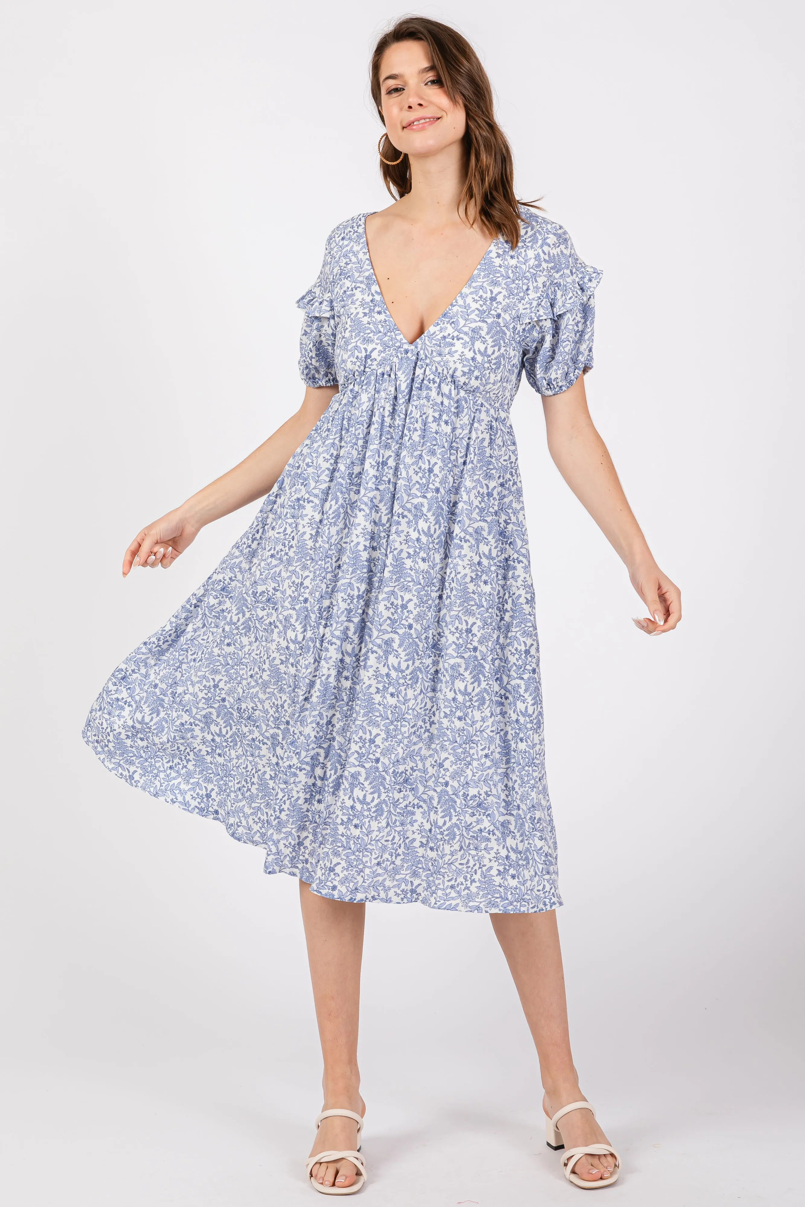 Blue Floral Tie Back Midi Dress sold by Pinkblush product image thumbnail 5