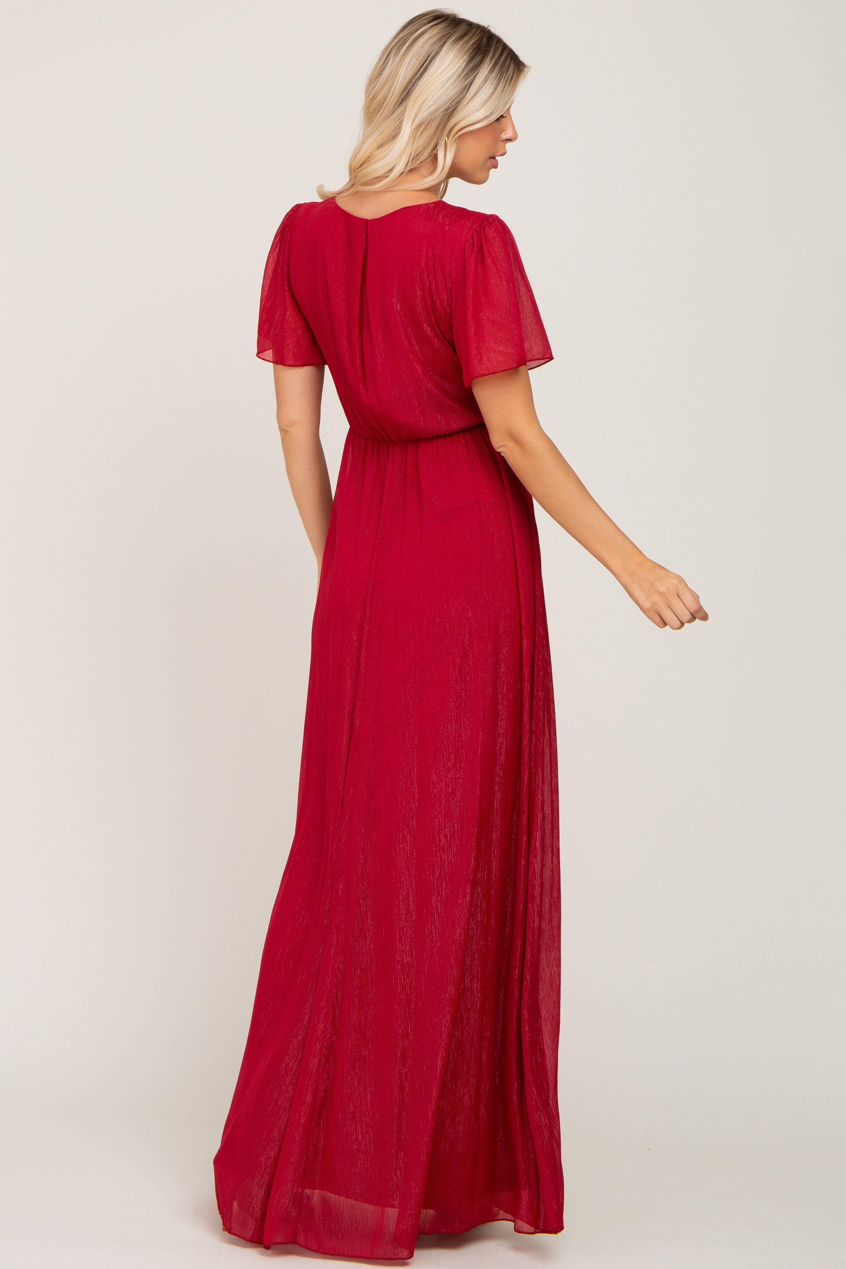 Red Metallic Shimmer Chiffon Maxi Dress sold by Pinkblush product image thumbnail 3