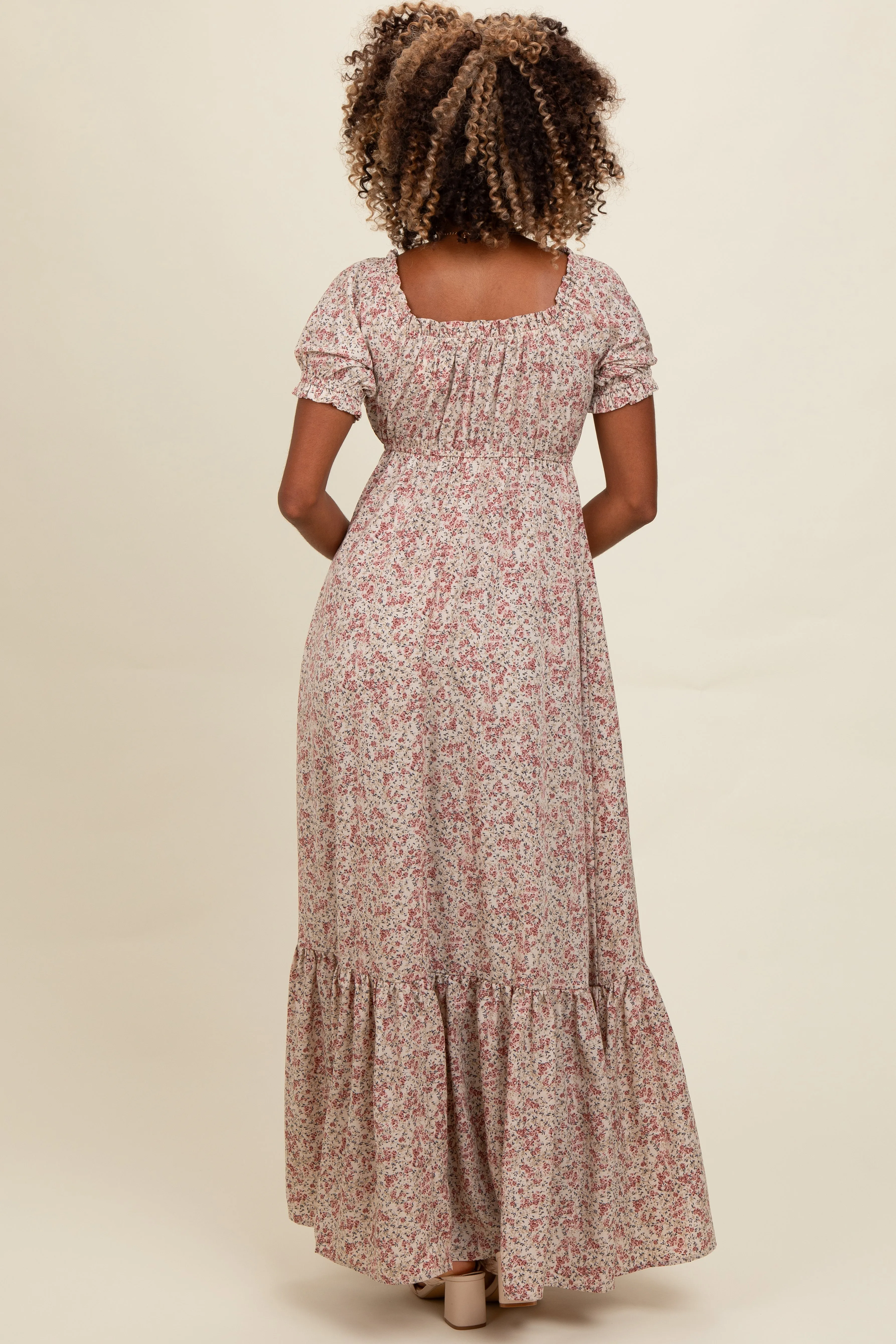 Cream Floral Button Accent Maxi Dress sold by Pinkblush product image thumbnail 3
