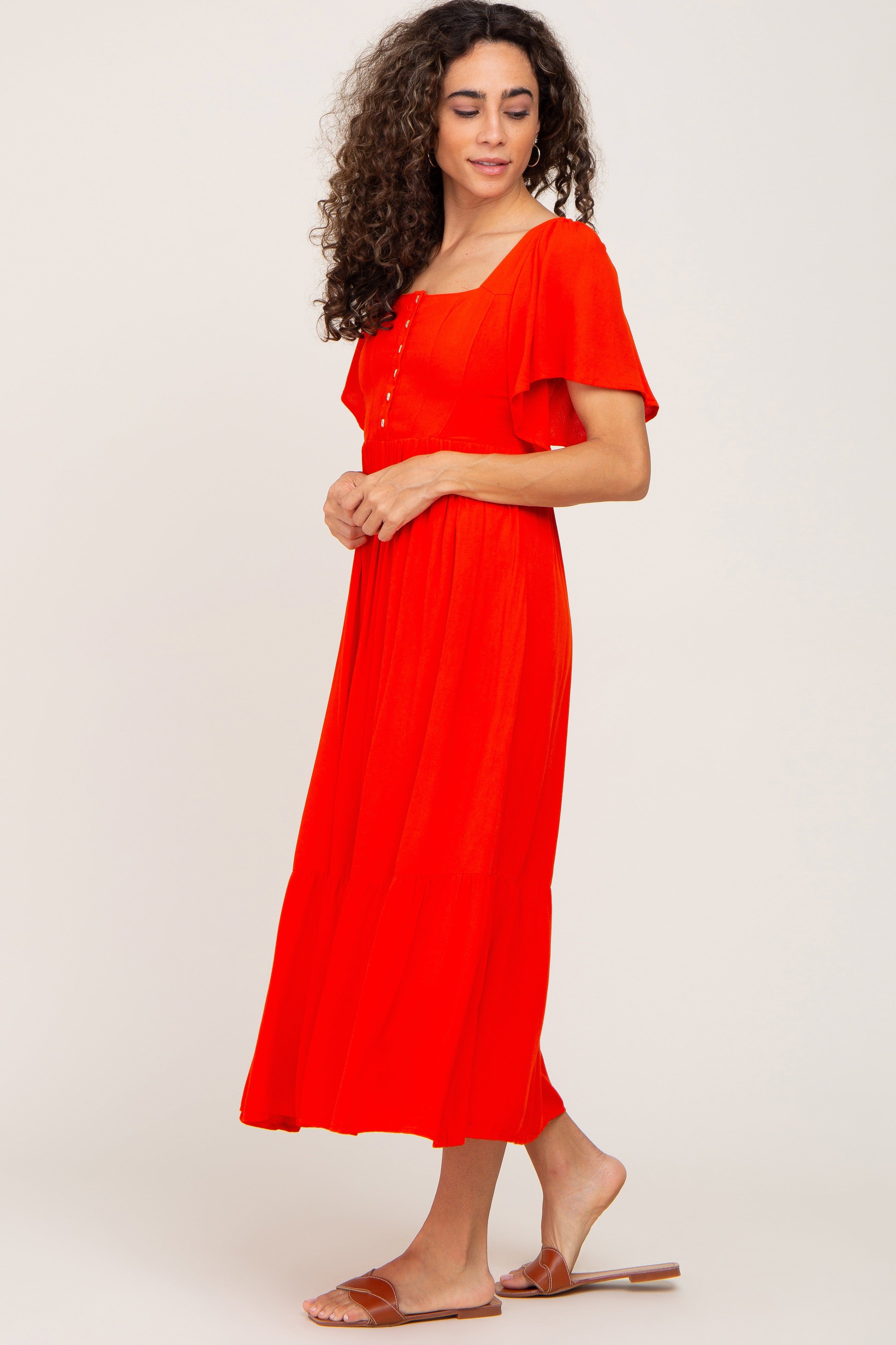 Red Button Front Midi Dress sold by Pinkblush product image thumbnail 2