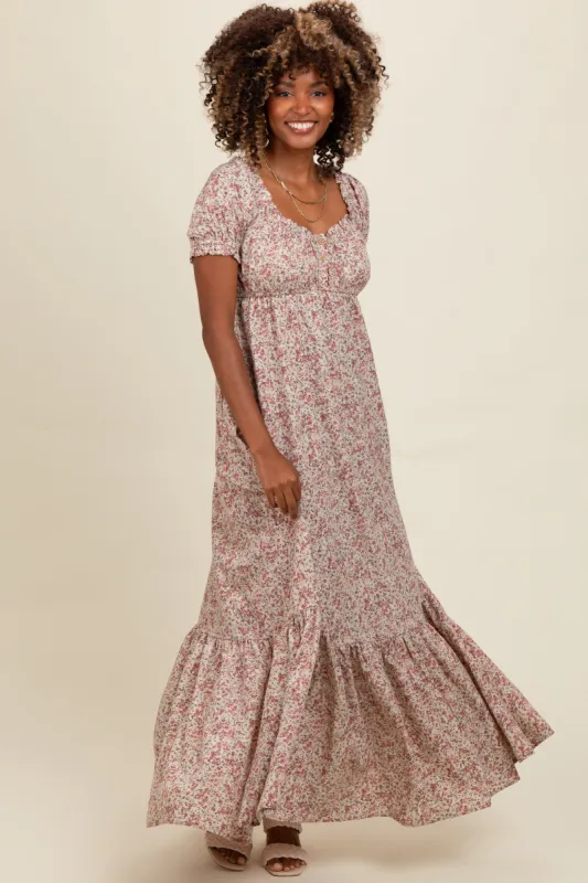Cream Floral Button Accent Maxi Dress sold by Pinkblush