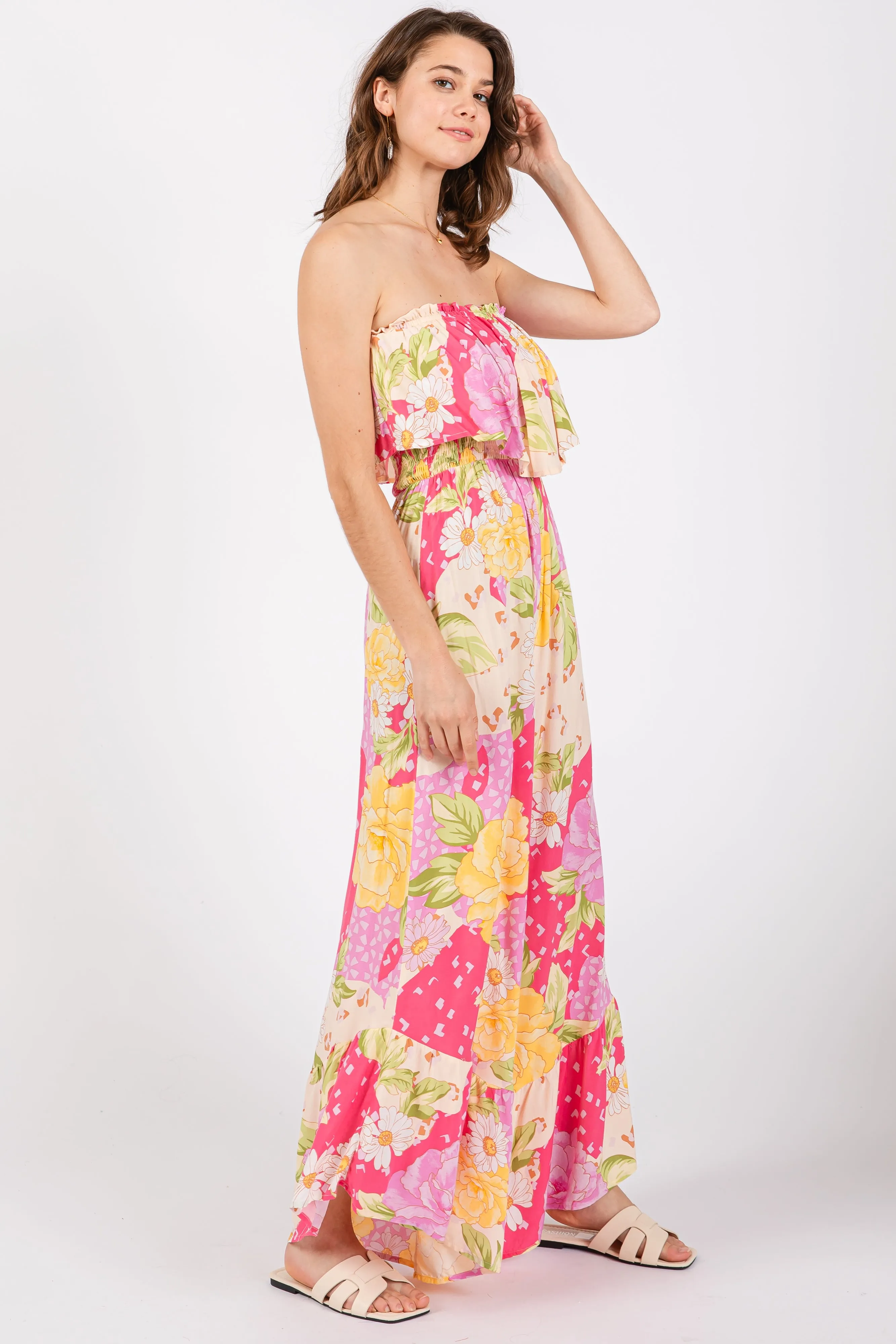 Multi-Color Floral Strapless Ruffle Wide Leg Jumpsuit sold by Pinkblush product image thumbnail 2