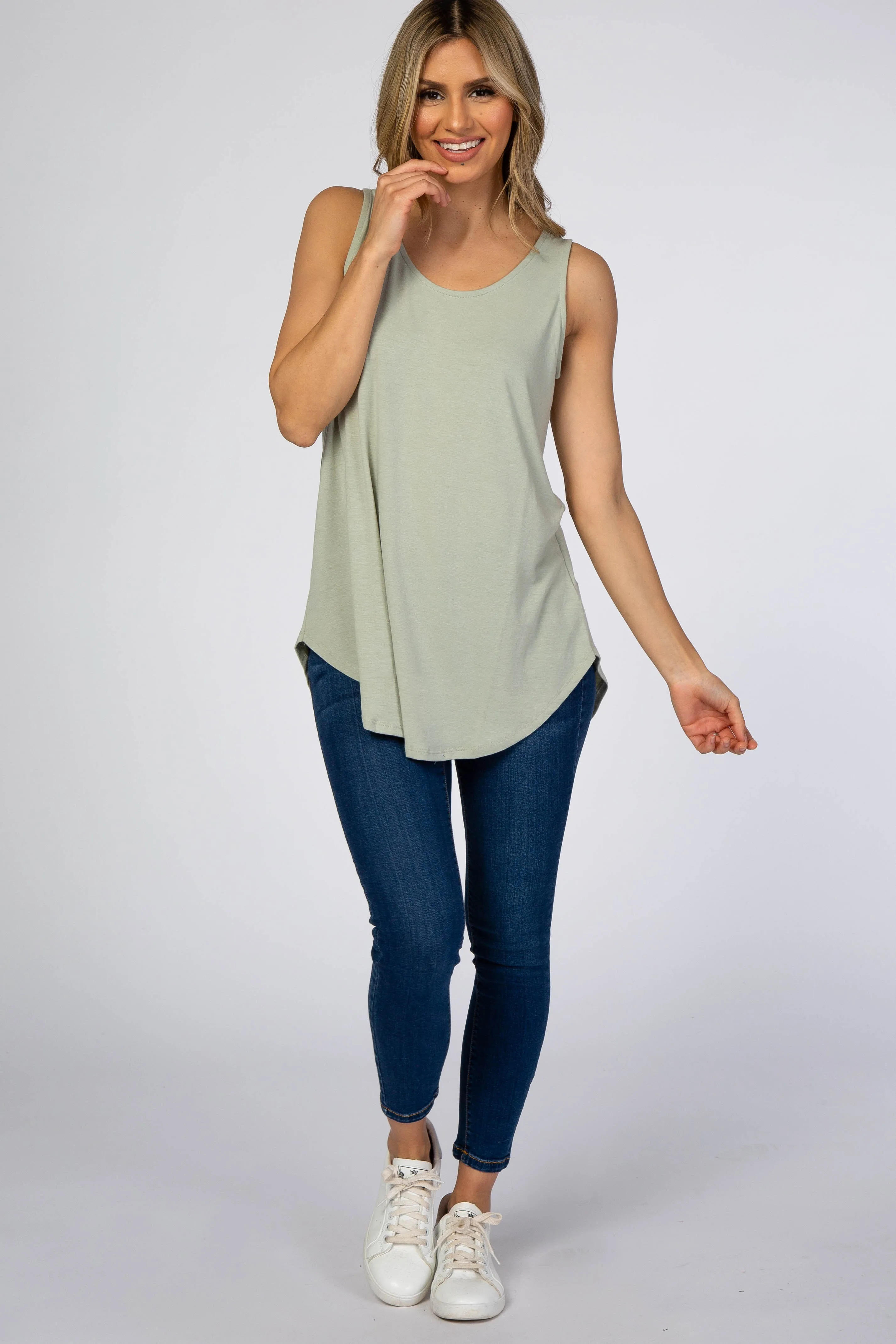 Light Olive Rounded Hem Sleeveless Top sold by Pinkblush product image thumbnail 2