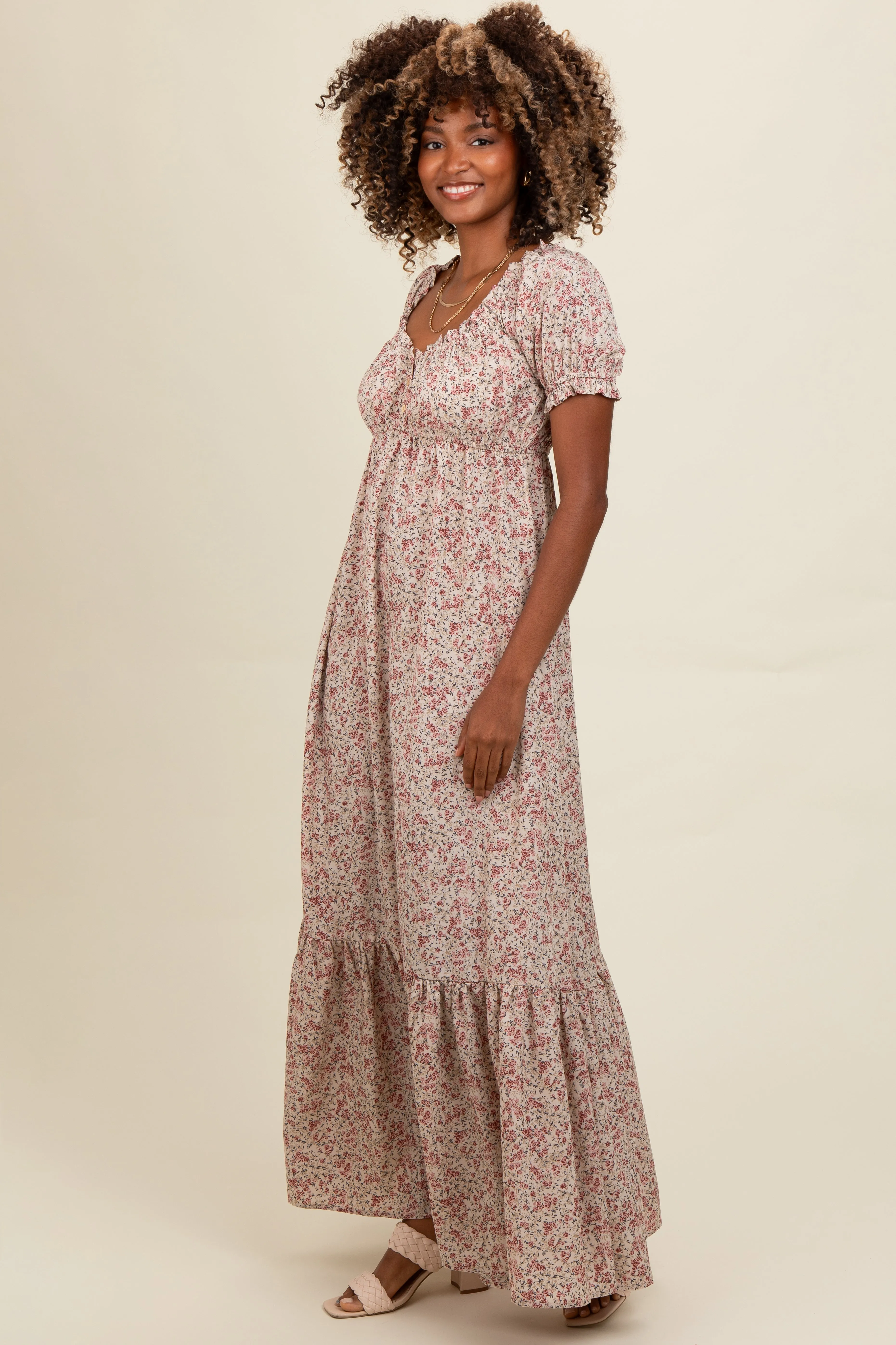 Cream Floral Button Accent Maxi Dress sold by Pinkblush product image thumbnail 2
