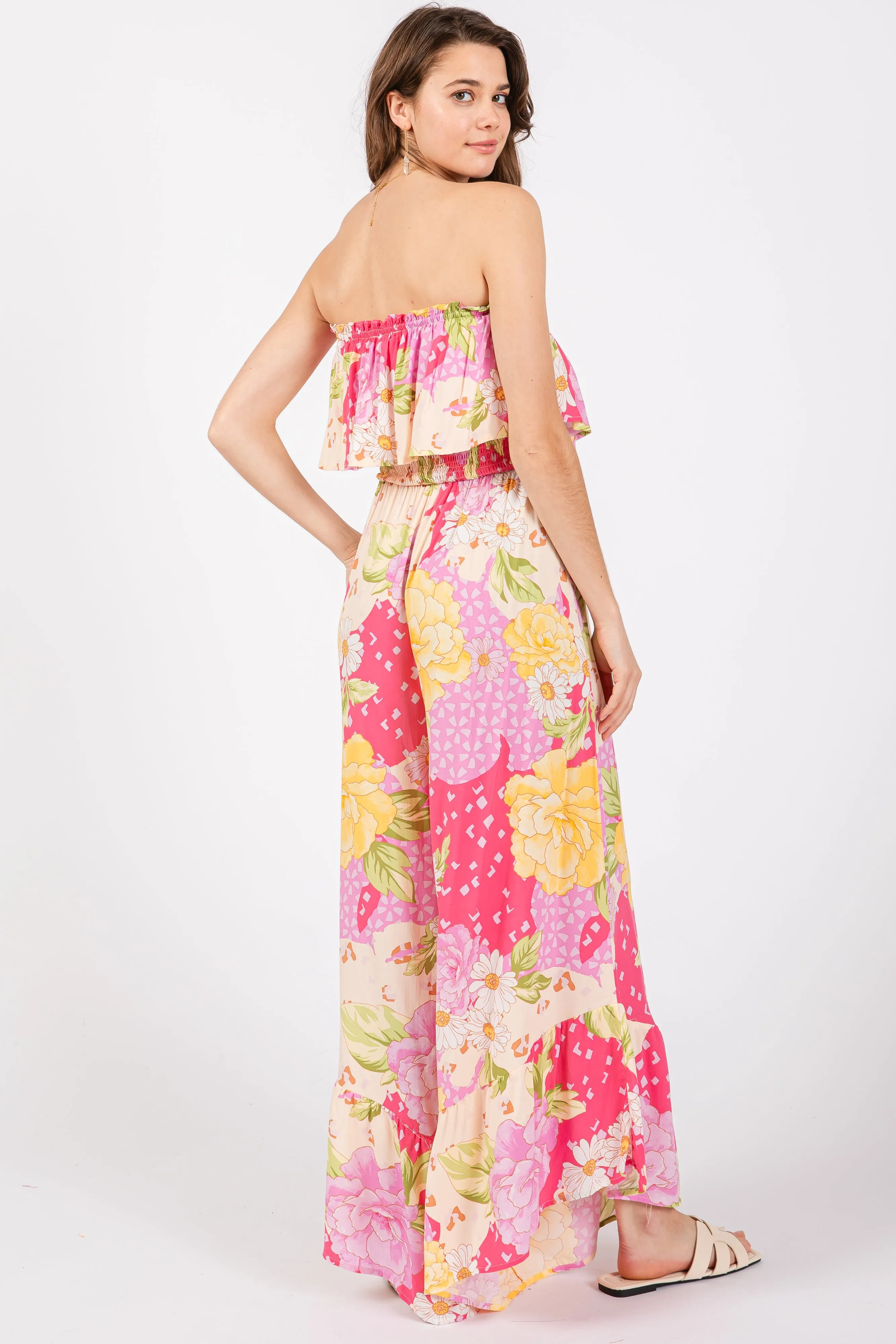 Multi-Color Floral Strapless Ruffle Wide Leg Jumpsuit sold by Pinkblush product image thumbnail 3