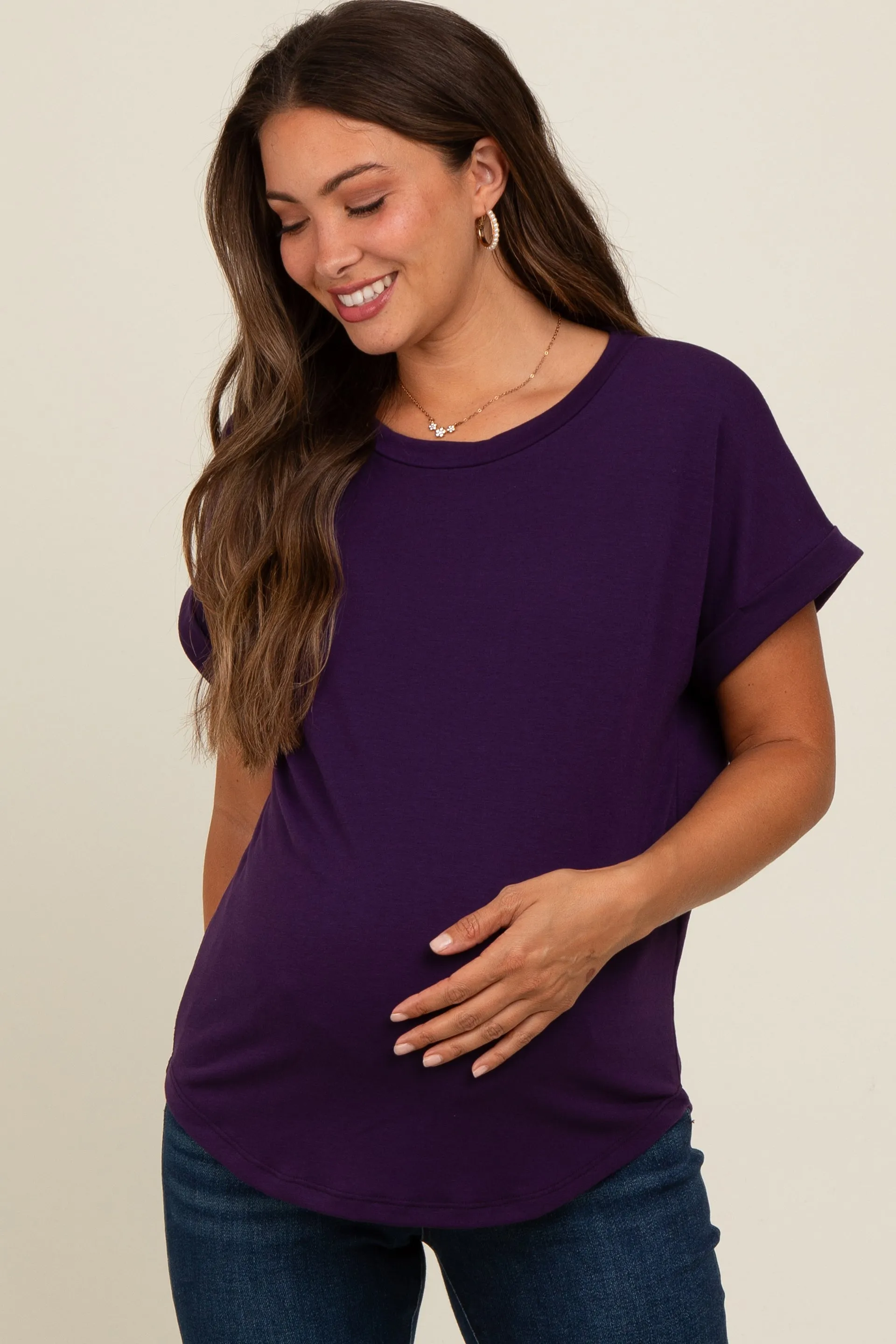 Purple Cuff Sleeve Maternity Top sold by Pinkblush