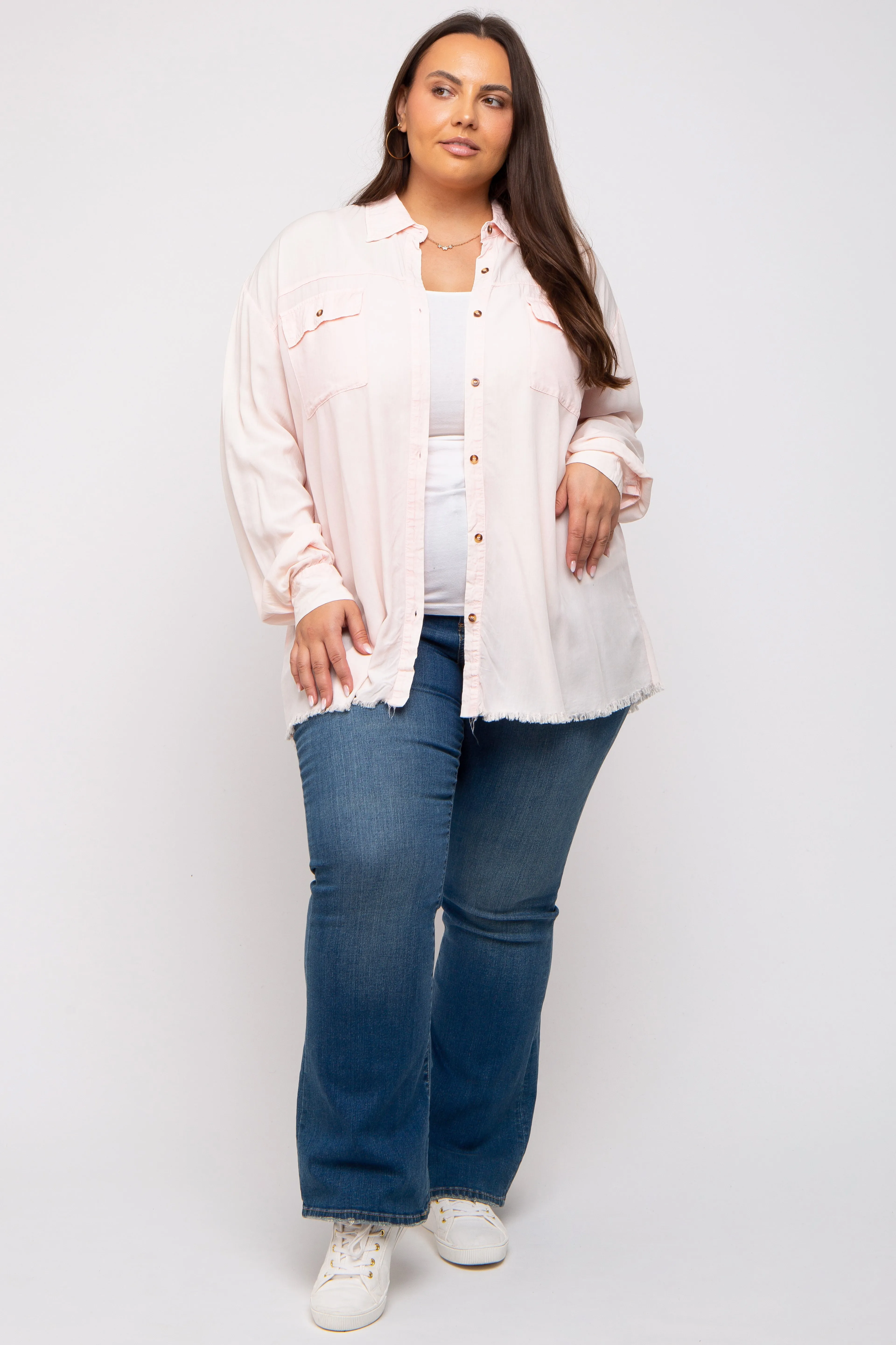 Peach Button Up Fringe Hem Plus Top sold by Pinkblush product image thumbnail 5