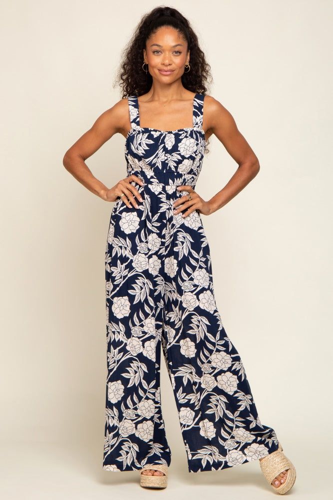 Navy Floral Sweetheart Neck Maternity Jumpsuit sold by Pinkblush product image thumbnail 5