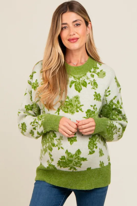 Green Floral Crew Neck Maternity Sweater sold by Pinkblush