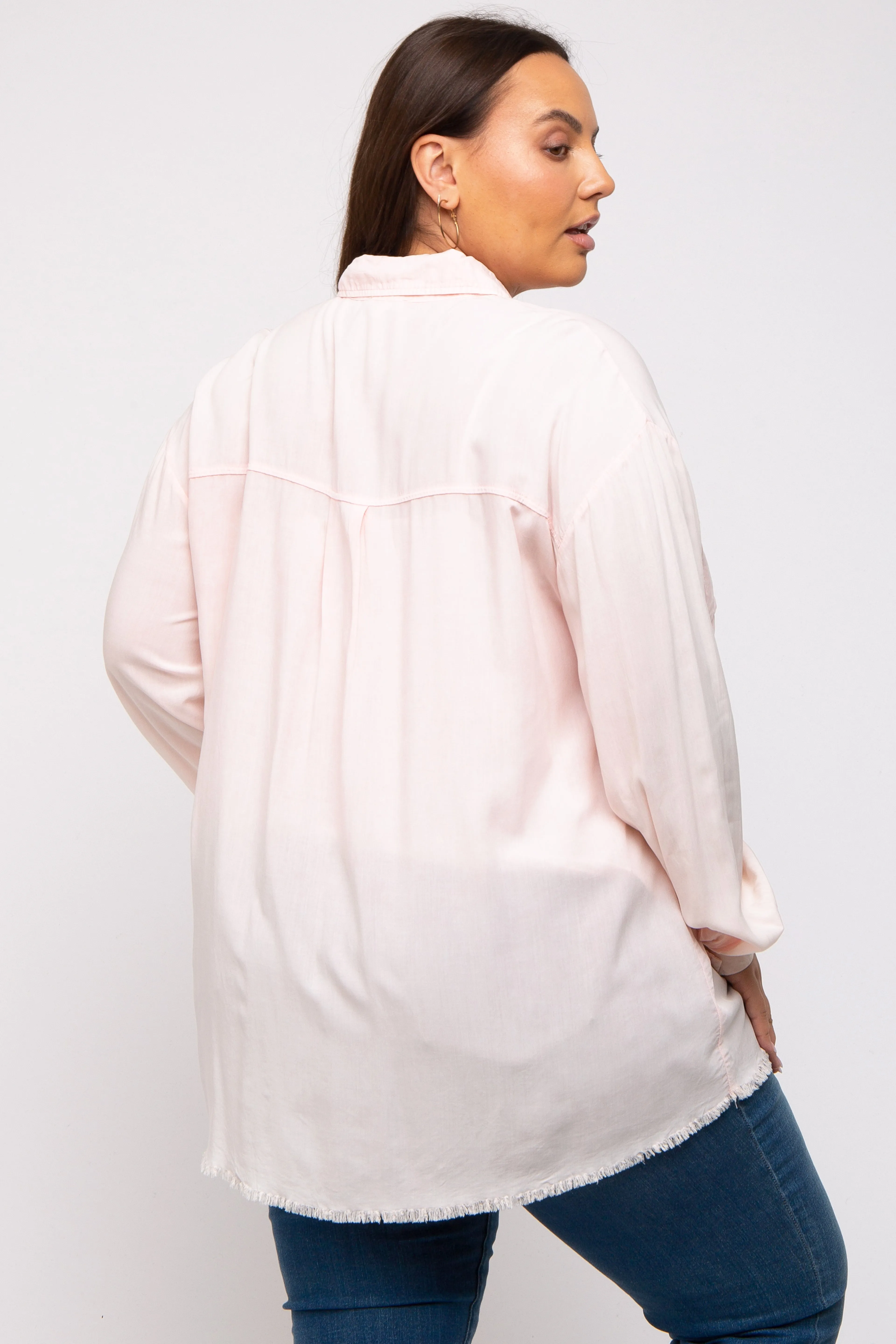 Peach Button Up Fringe Hem Plus Top sold by Pinkblush product image thumbnail 3
