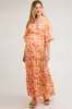 Orange Floral Smocked V-Neck Ruffle Tiered Maternity Maxi Dress sold by Pinkblush