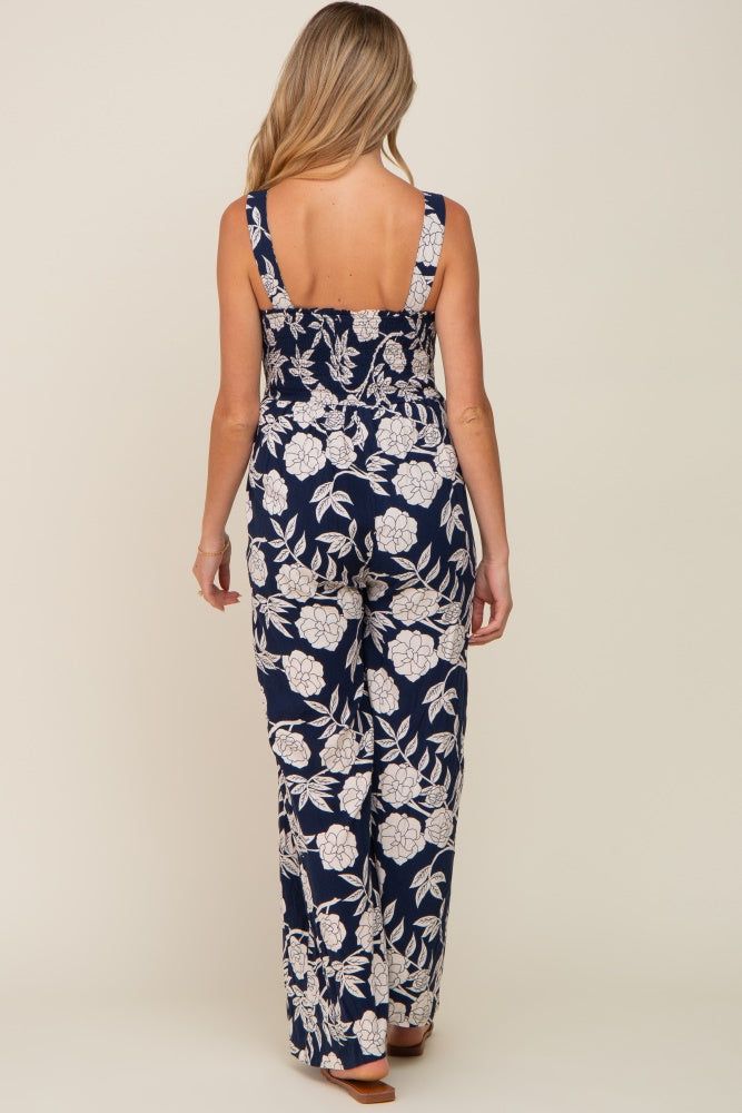 Navy Floral Sweetheart Neck Maternity Jumpsuit sold by Pinkblush product image thumbnail 3