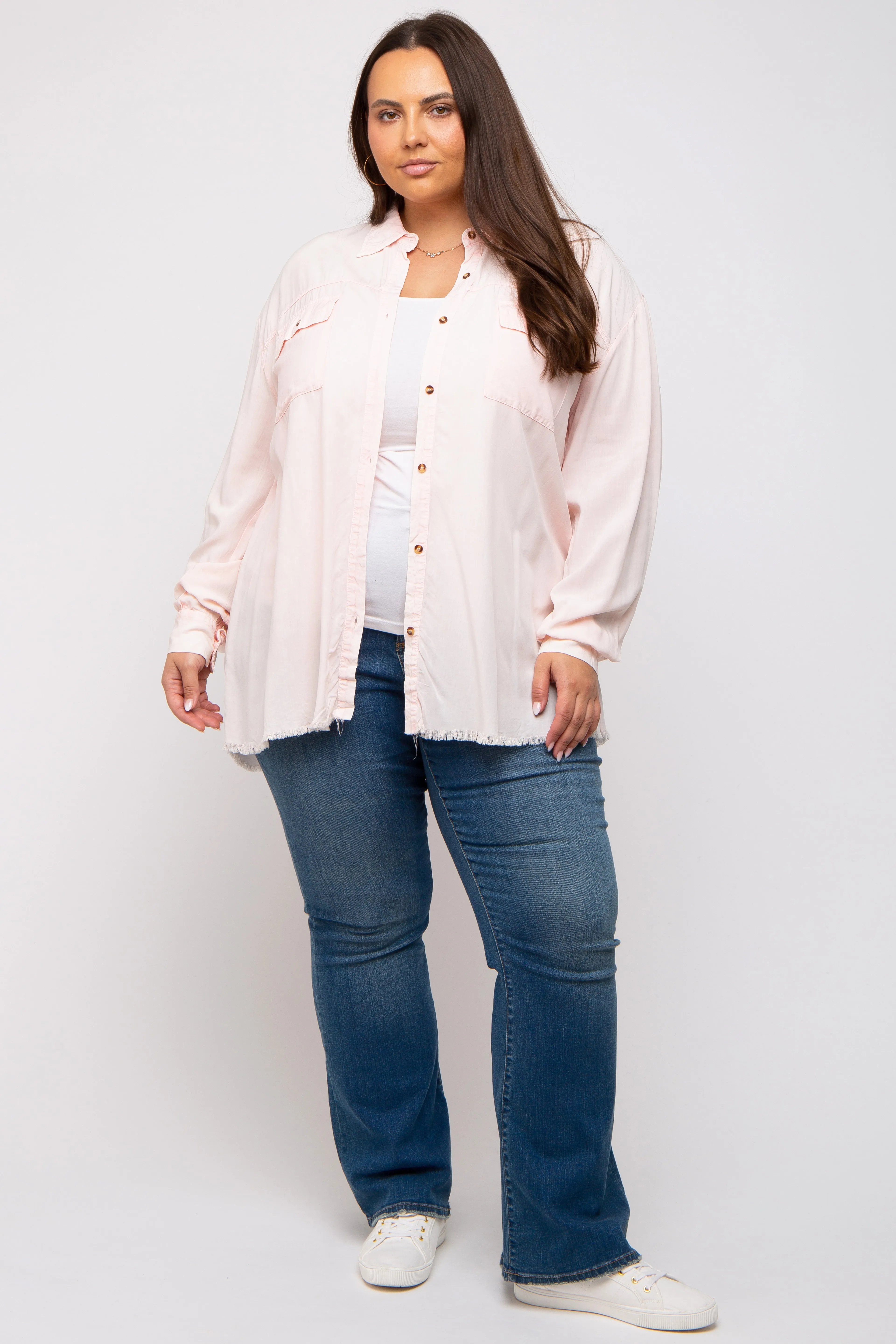 Peach Button Up Fringe Hem Plus Top sold by Pinkblush product image thumbnail 4