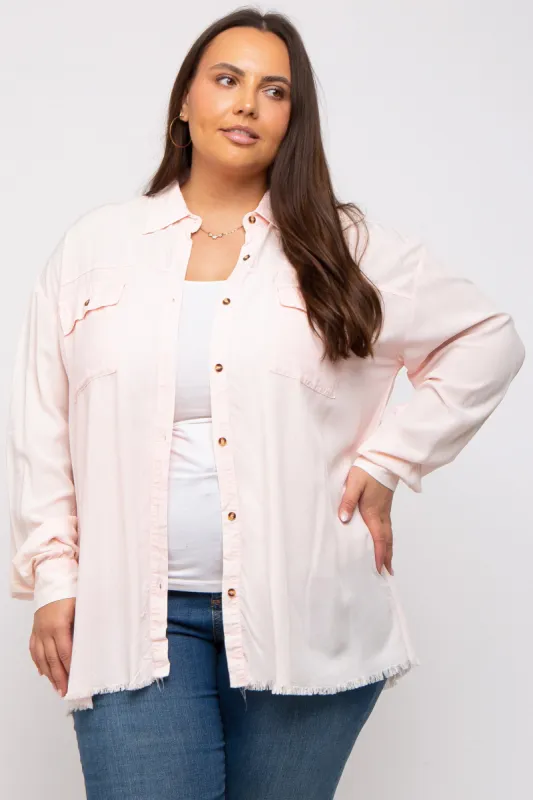 Peach Button Up Fringe Hem Plus Top sold by Pinkblush