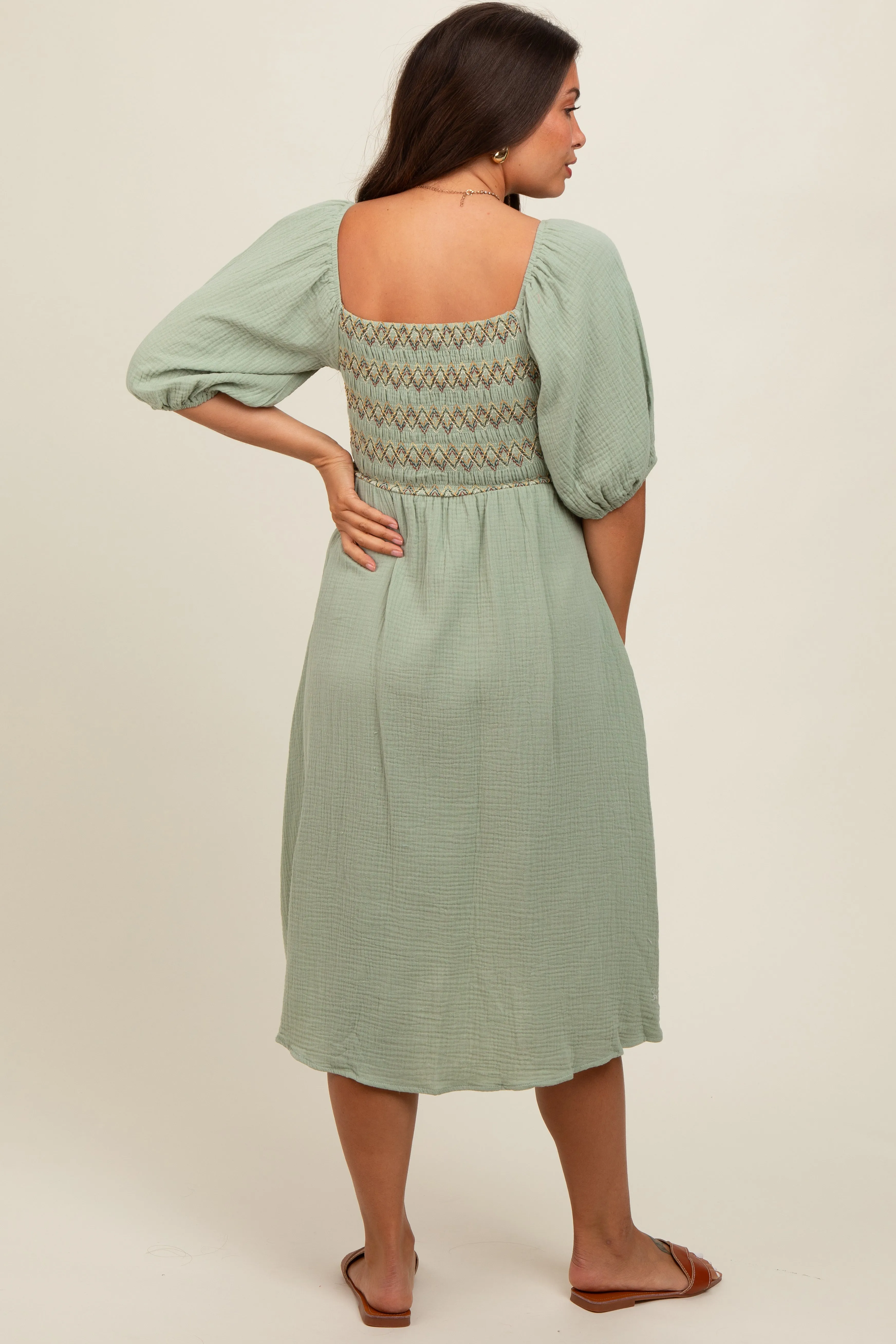 Light Olive Embroidered Maternity Midi Dress sold by Pinkblush product image thumbnail 3