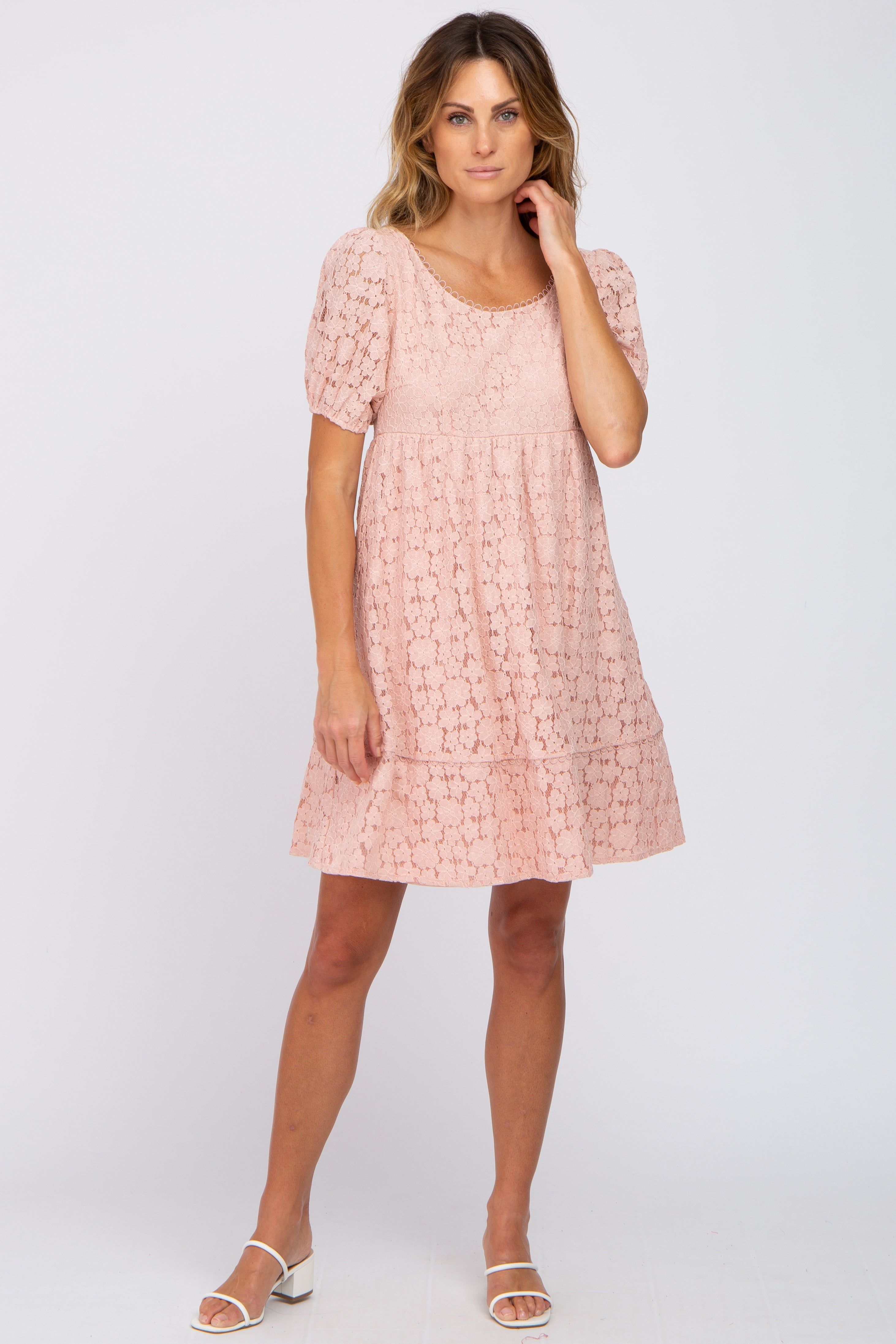 Pink Floral Lace Short Sleeve Dress sold by Pinkblush product image thumbnail 4